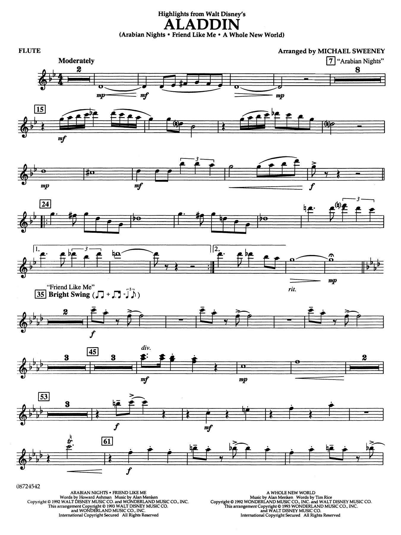 Highlights From Aladdin (arr. Michael Sweeney) - Flute