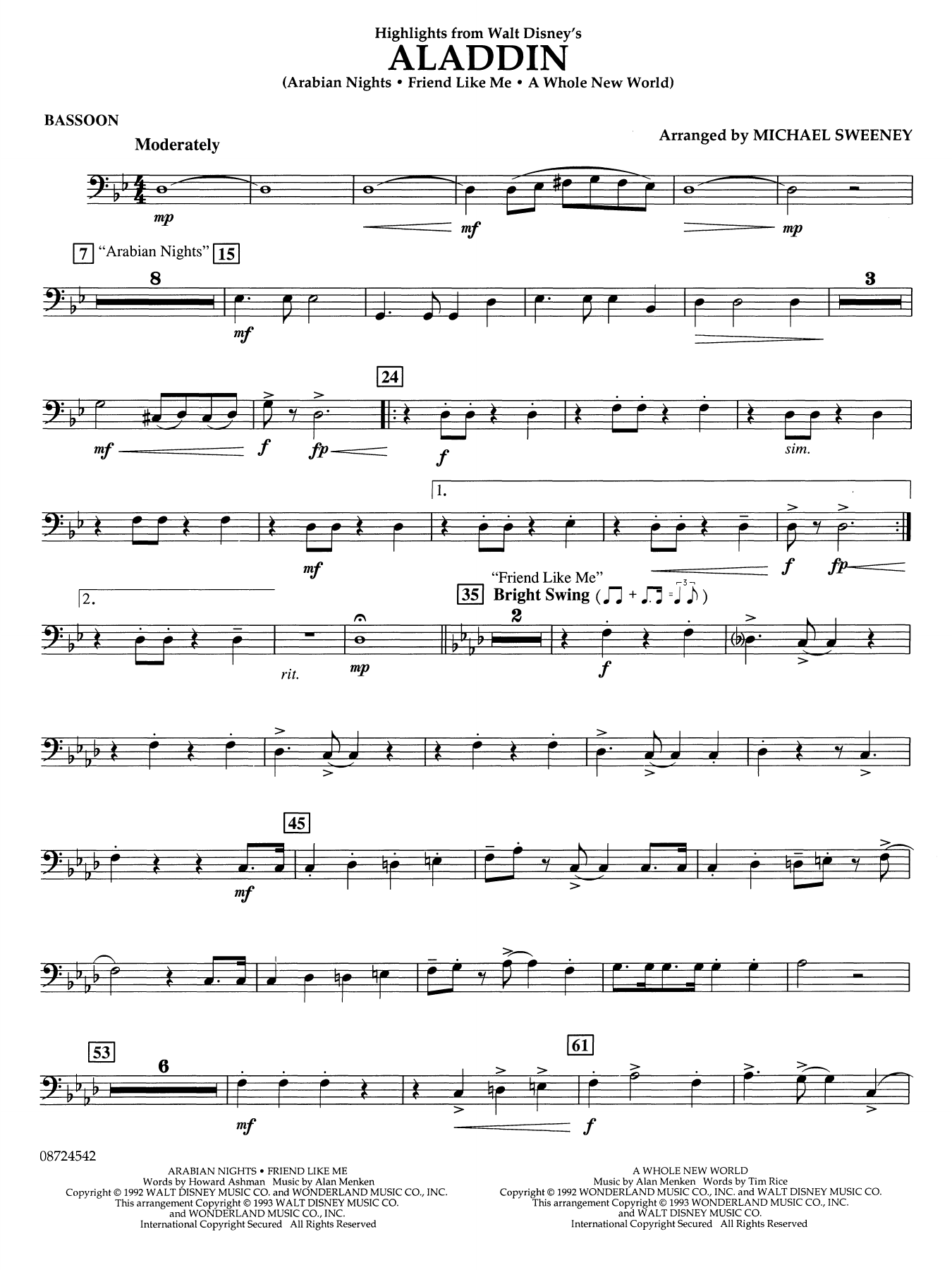 Highlights From Aladdin (arr. Michael Sweeney) - Bassoon