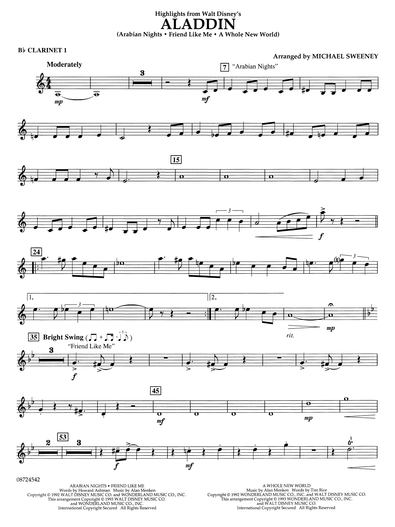 Highlights From Aladdin (arr. Michael Sweeney) - Bb Clarinet 1