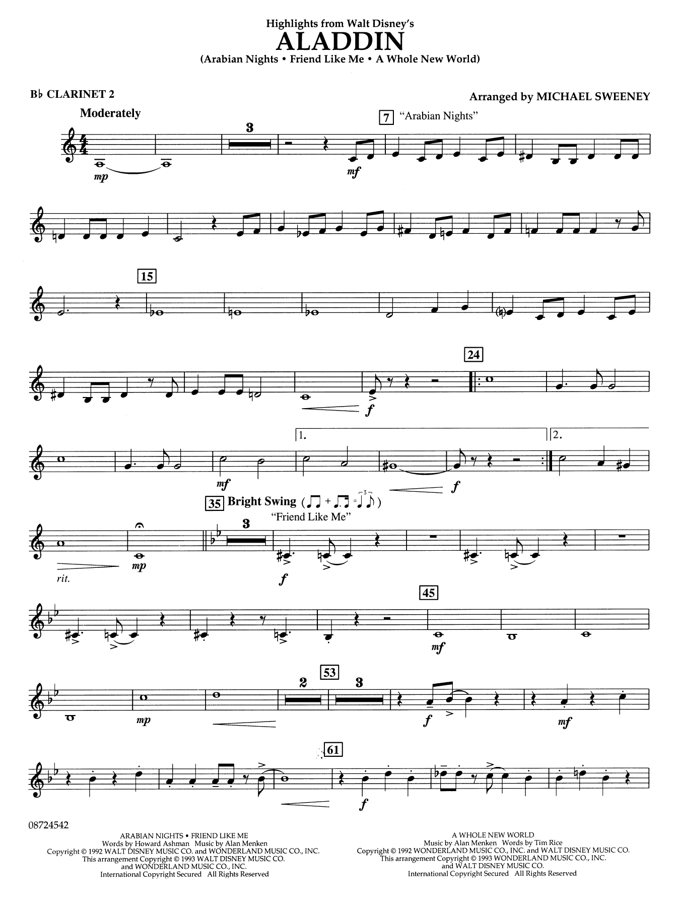 Highlights From Aladdin (arr. Michael Sweeney) - Bb Clarinet 2
