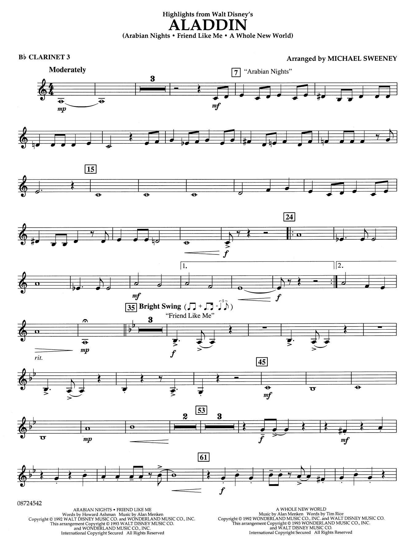 Highlights From Aladdin (arr. Michael Sweeney) - Bb Clarinet 3