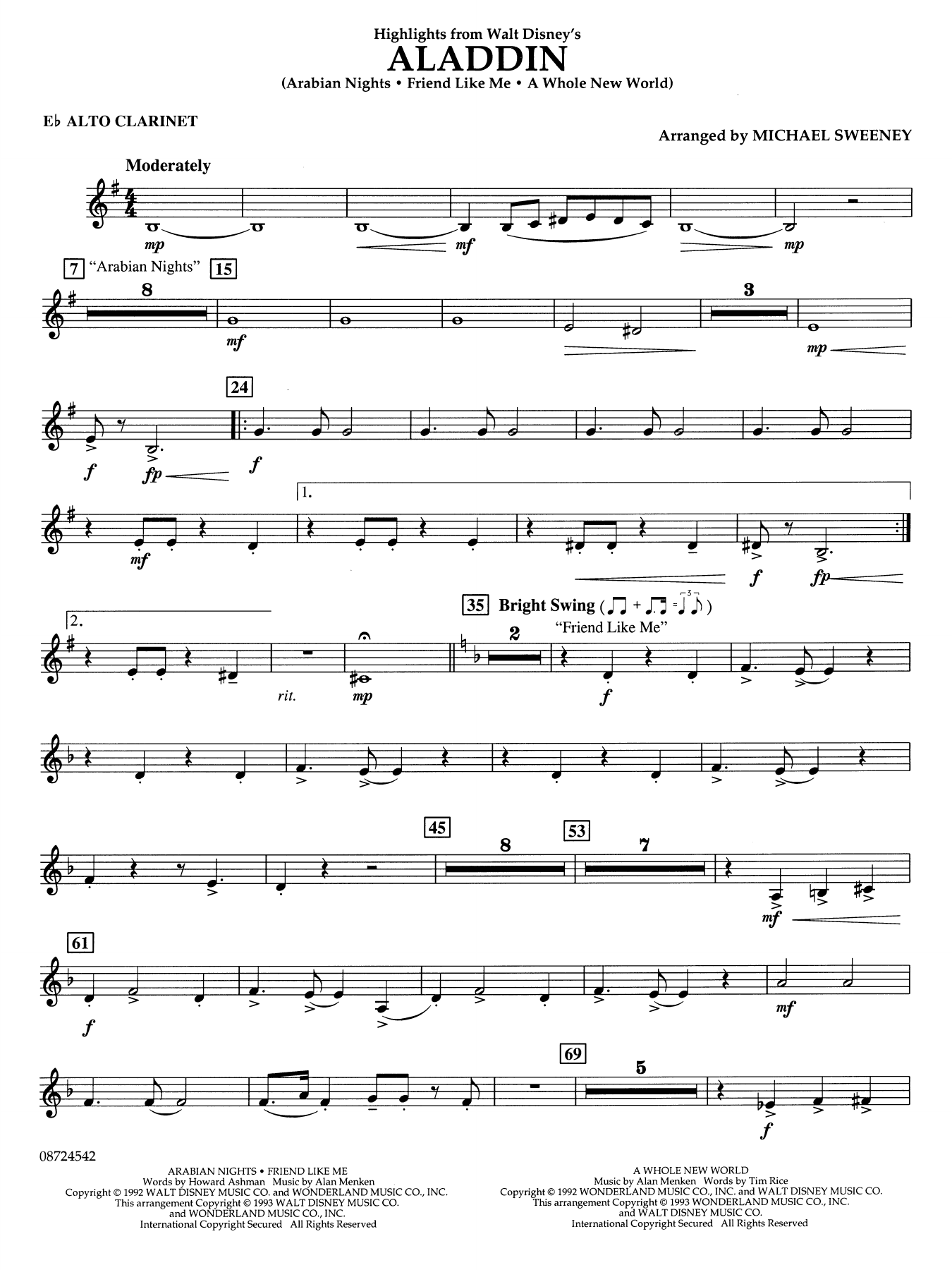 Highlights From Aladdin (arr. Michael Sweeney) - Eb Alto Clarinet