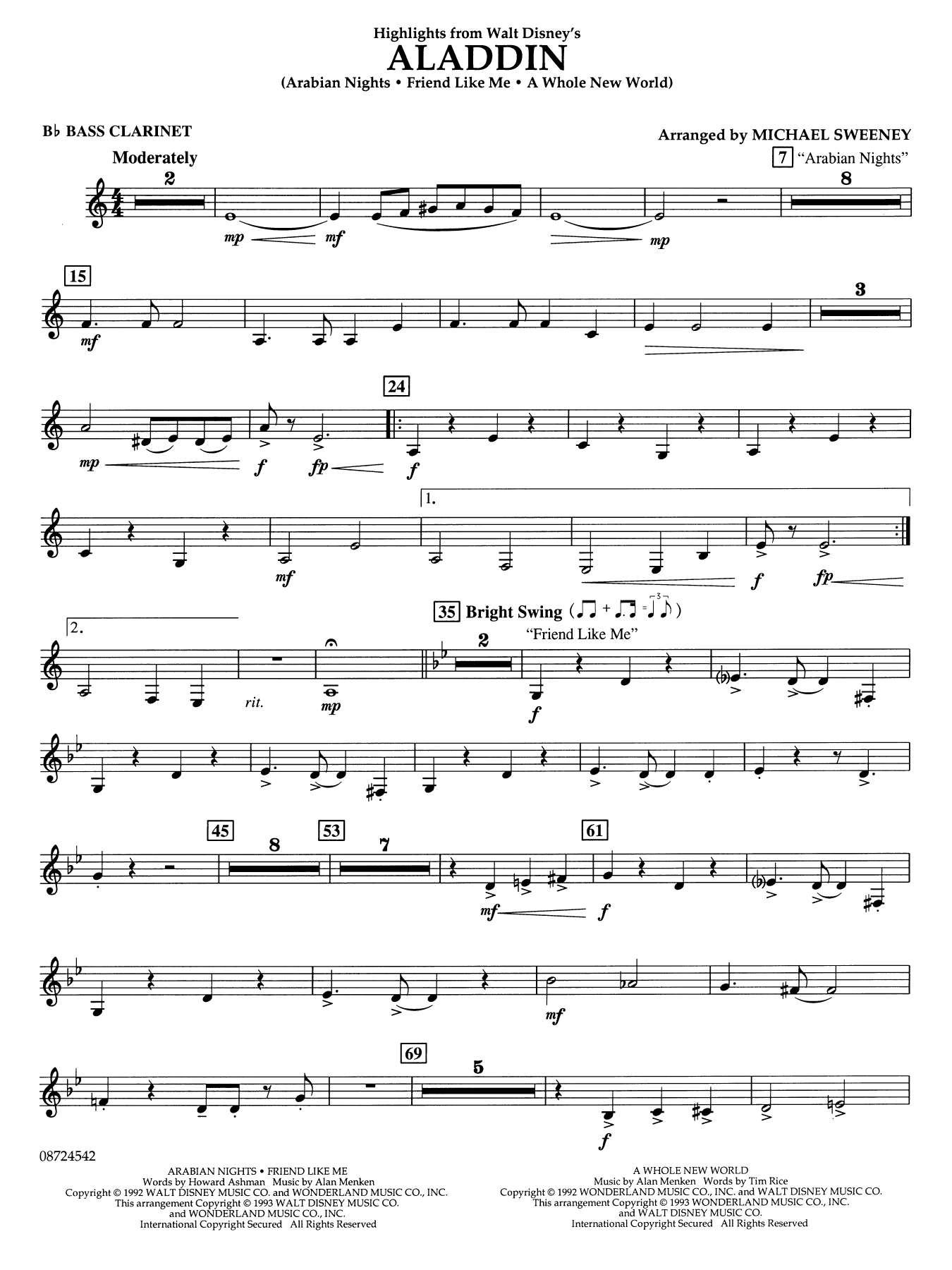 Highlights From Aladdin (arr. Michael Sweeney) - Bb Bass Clarinet