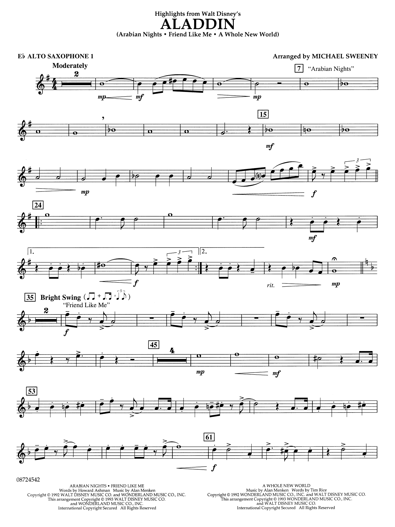 Highlights From Aladdin (arr. Michael Sweeney) - Eb Alto Sax 1