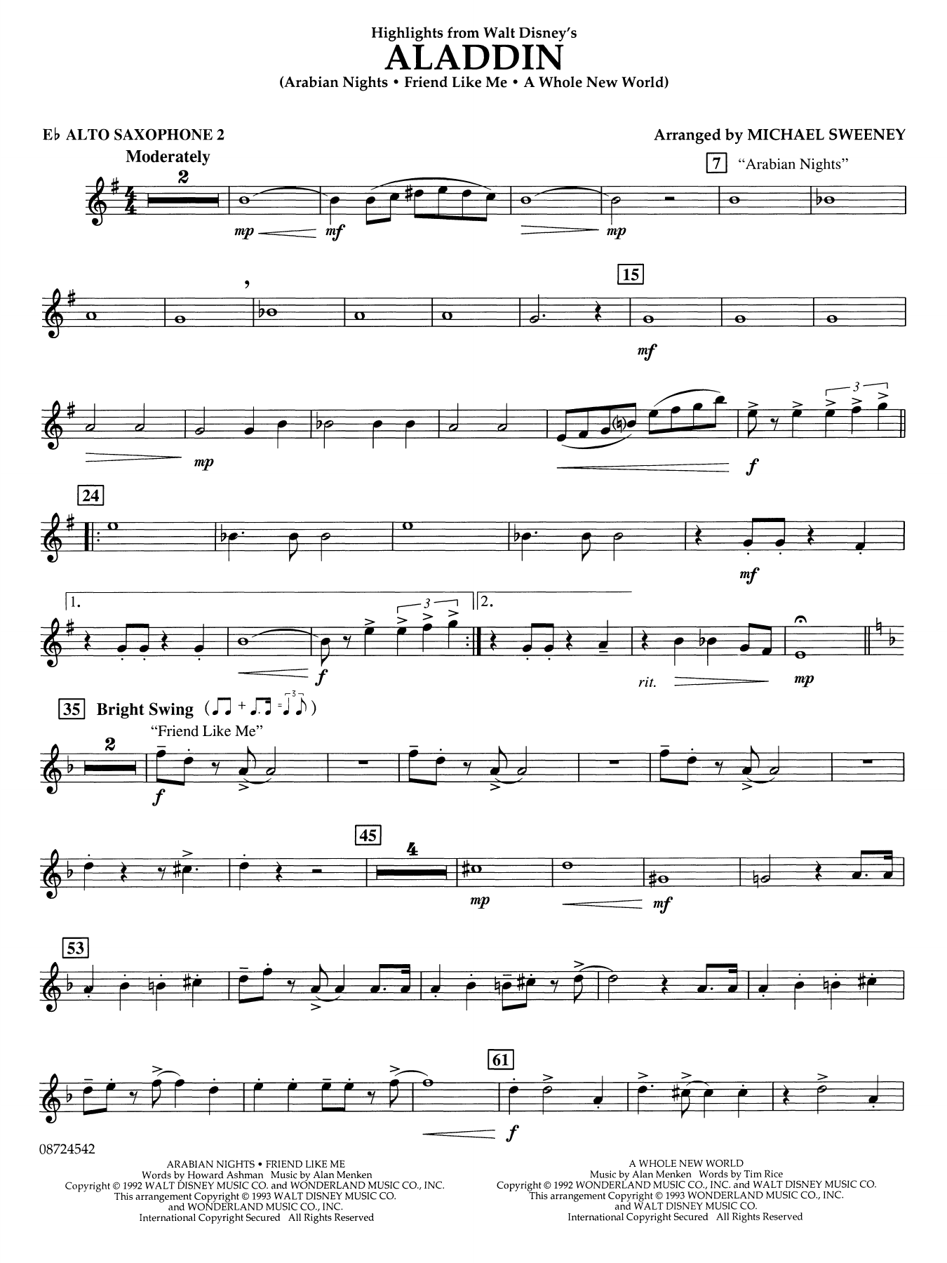 Highlights From Aladdin (arr. Michael Sweeney) - Eb Alto Sax 2