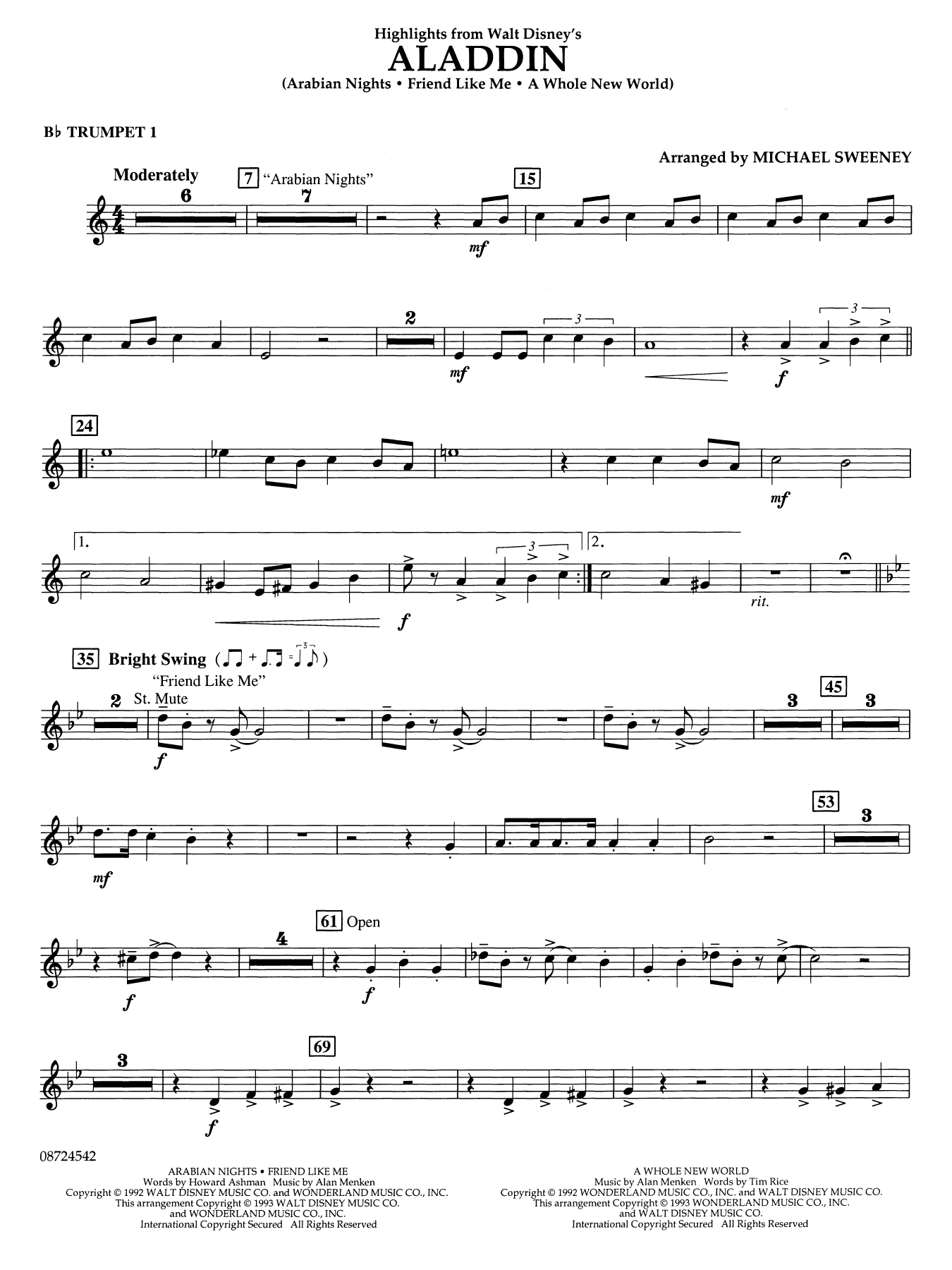 Highlights From Aladdin (arr. Michael Sweeney) - Bb Trumpet 1