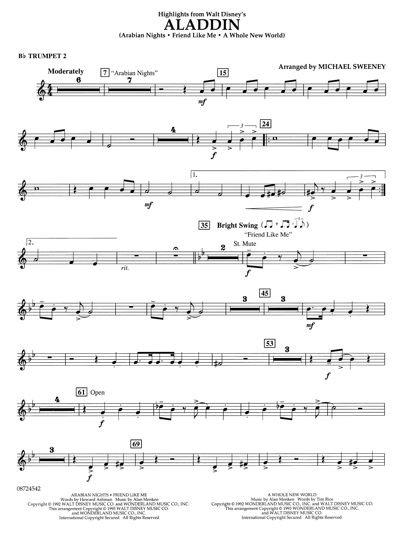 Highlights From Aladdin (arr. Michael Sweeney) - Bb Trumpet 2