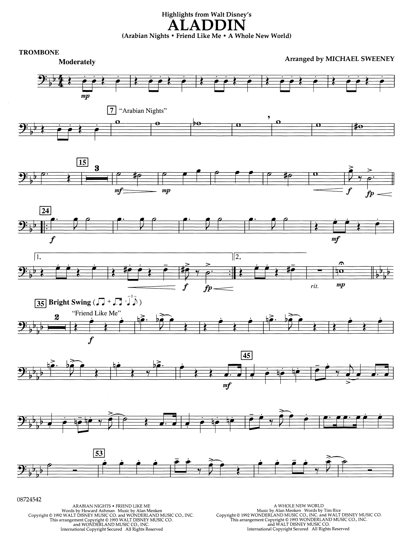 Highlights From Aladdin (arr. Michael Sweeney) - Trombone