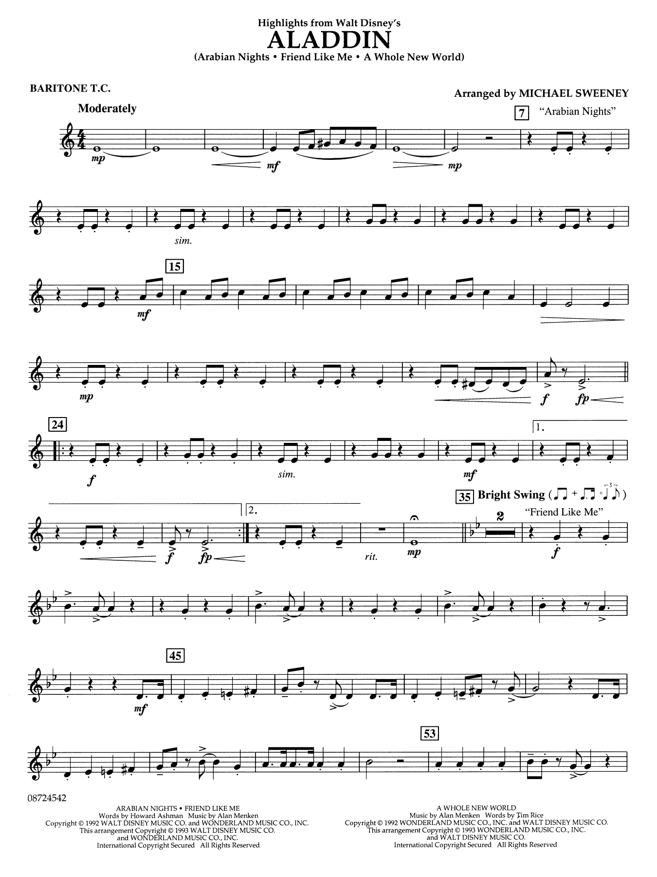 Highlights From Aladdin (arr. Michael Sweeney) - Baritone T.C.