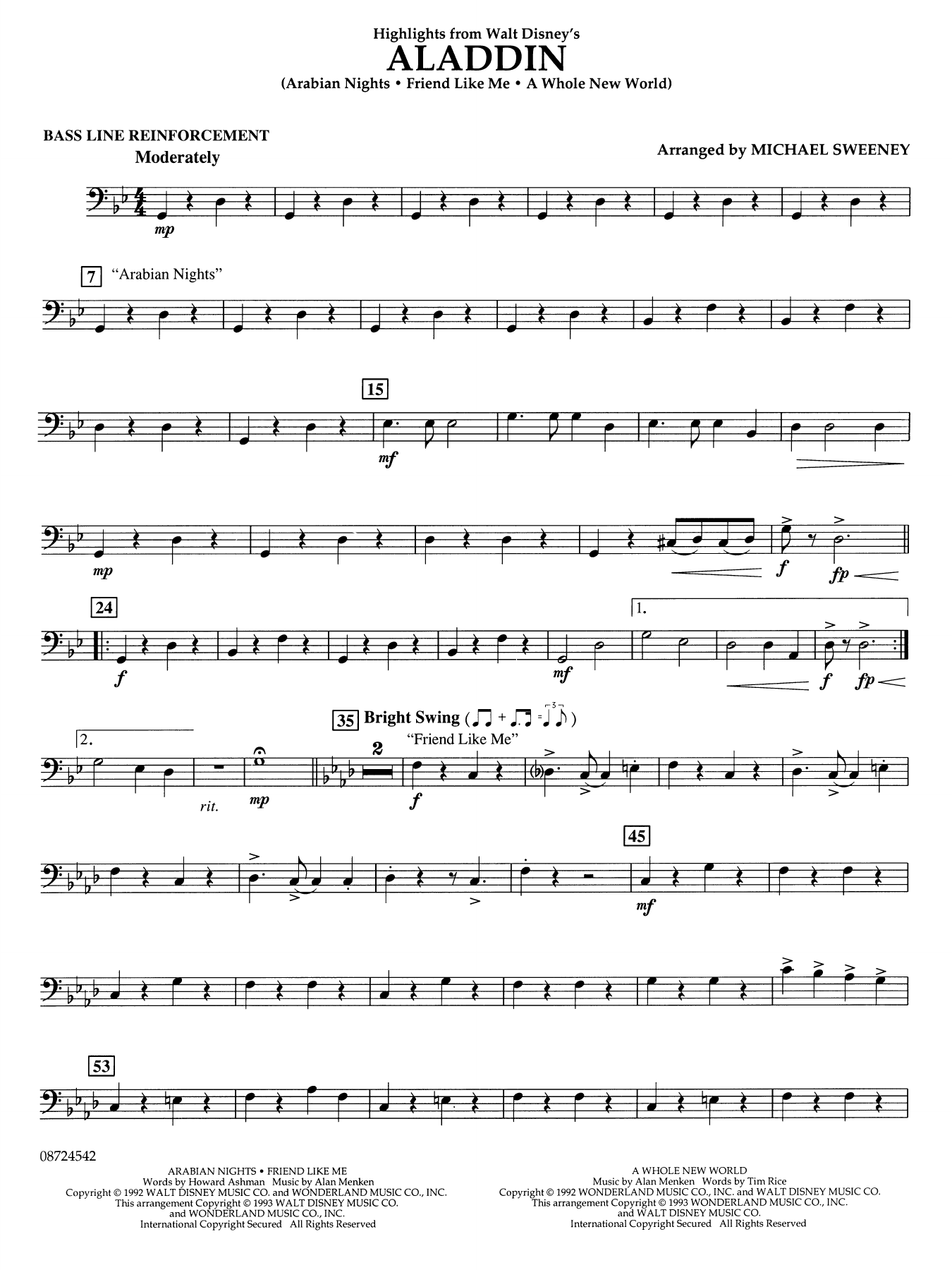 Highlights From Aladdin (arr. Michael Sweeney) - Bass Line Reinforcement