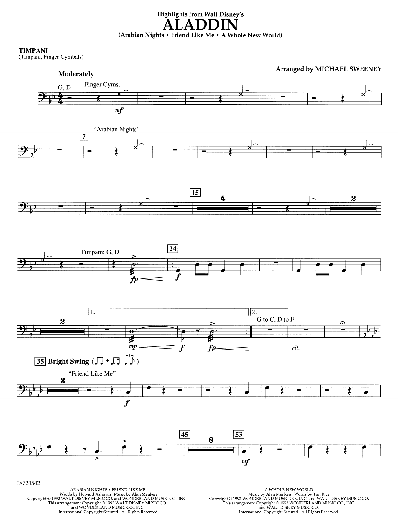 Highlights From Aladdin (arr. Michael Sweeney) - Timpani