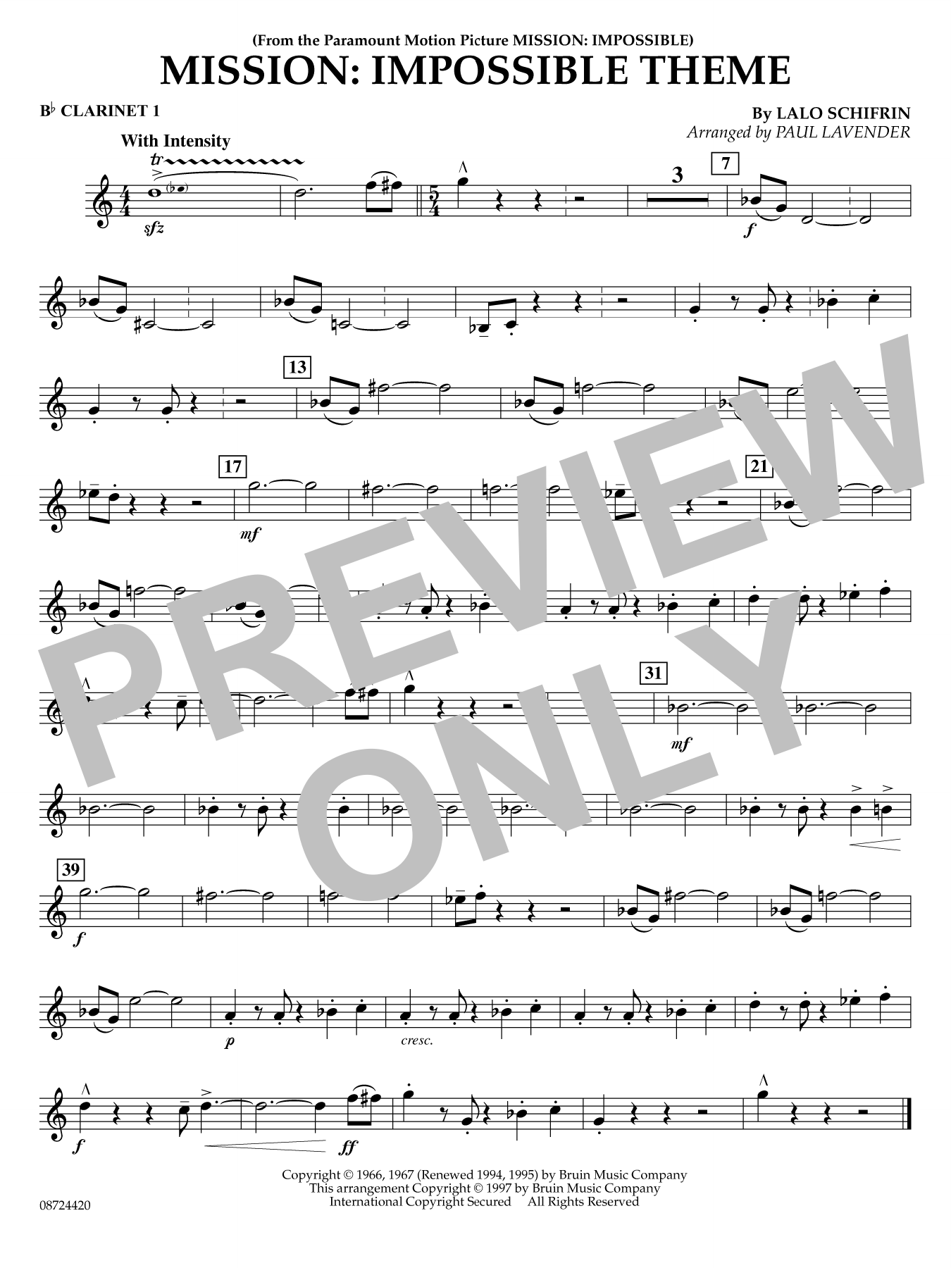 Mission: Impossible Theme (arr. Paul Lavender) - Bb Clarinet 1