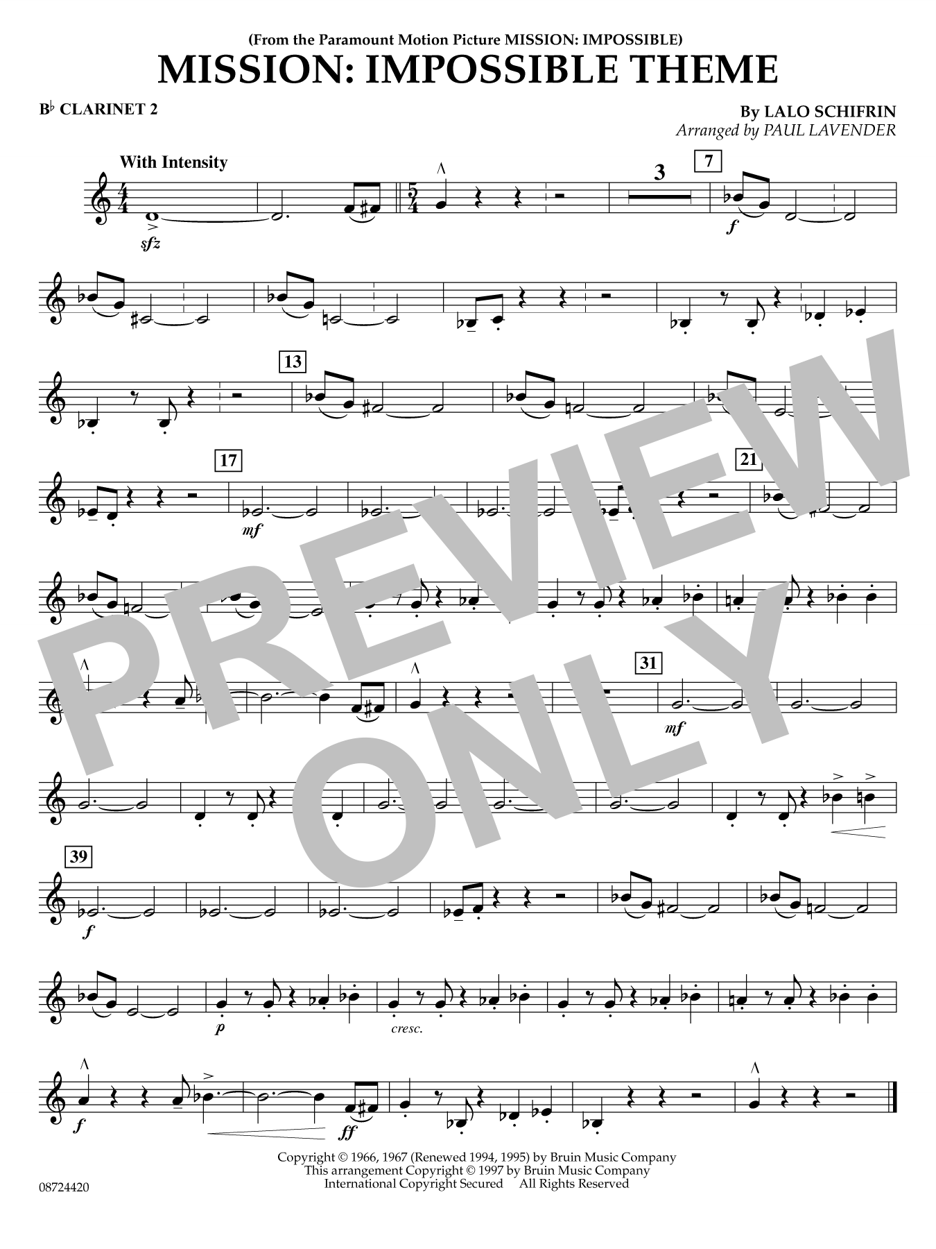 Mission: Impossible Theme (arr. Paul Lavender) - Bb Clarinet 2