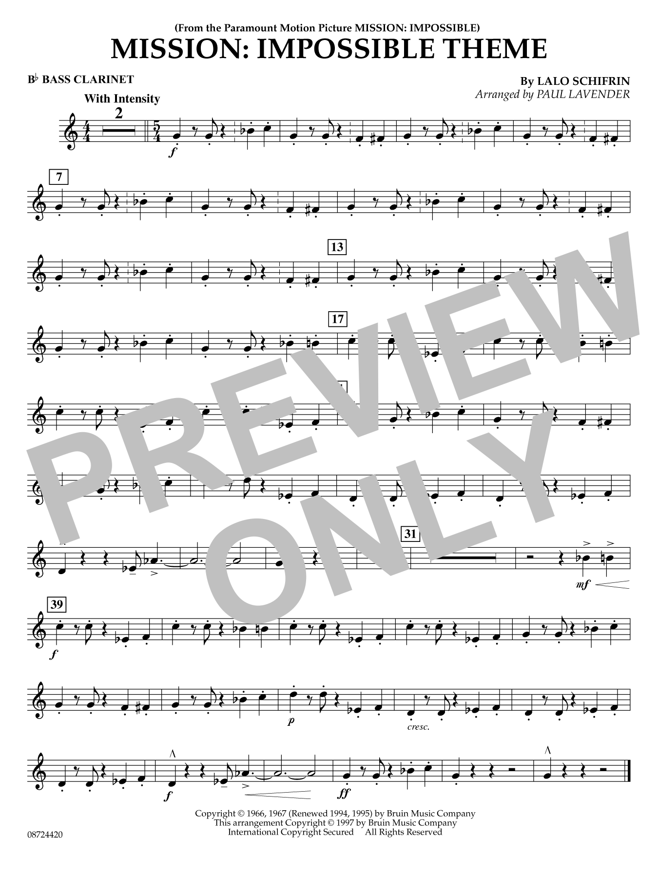 Mission: Impossible Theme (arr. Paul Lavender) - Bb Bass Clarinet