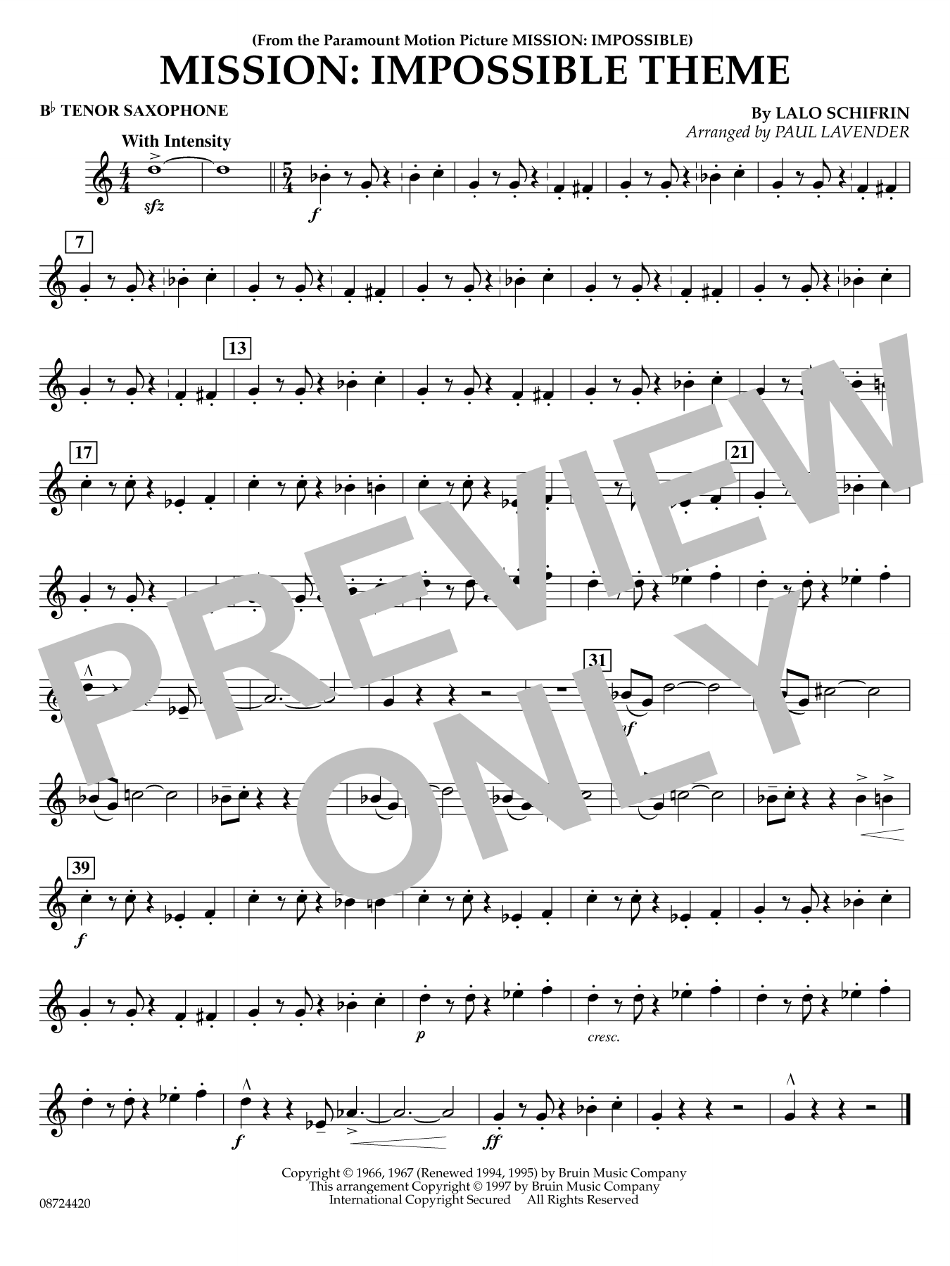 Mission: Impossible Theme (arr. Paul Lavender) - Bb Tenor Saxophone