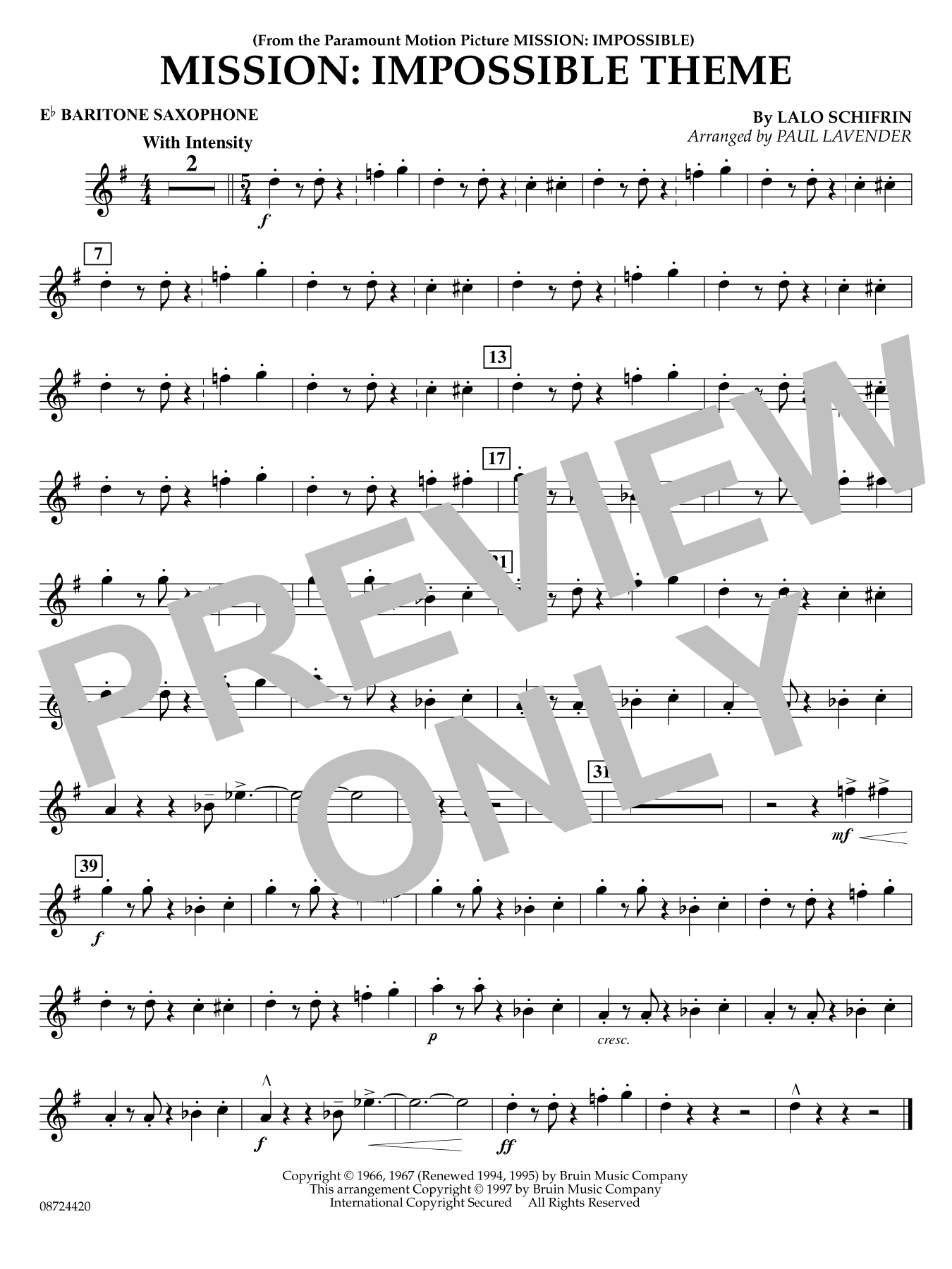 Mission: Impossible Theme (arr. Paul Lavender) - Eb Baritone Saxophone