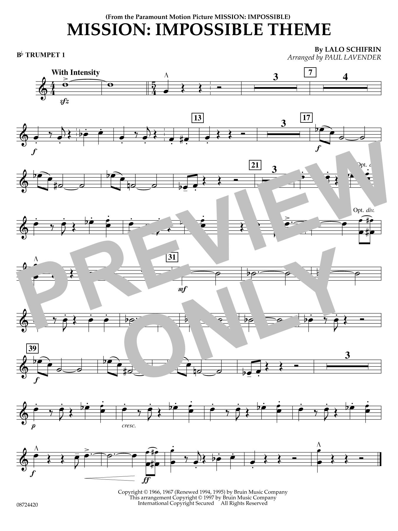 Mission: Impossible Theme (arr. Paul Lavender) - Bb Trumpet 1