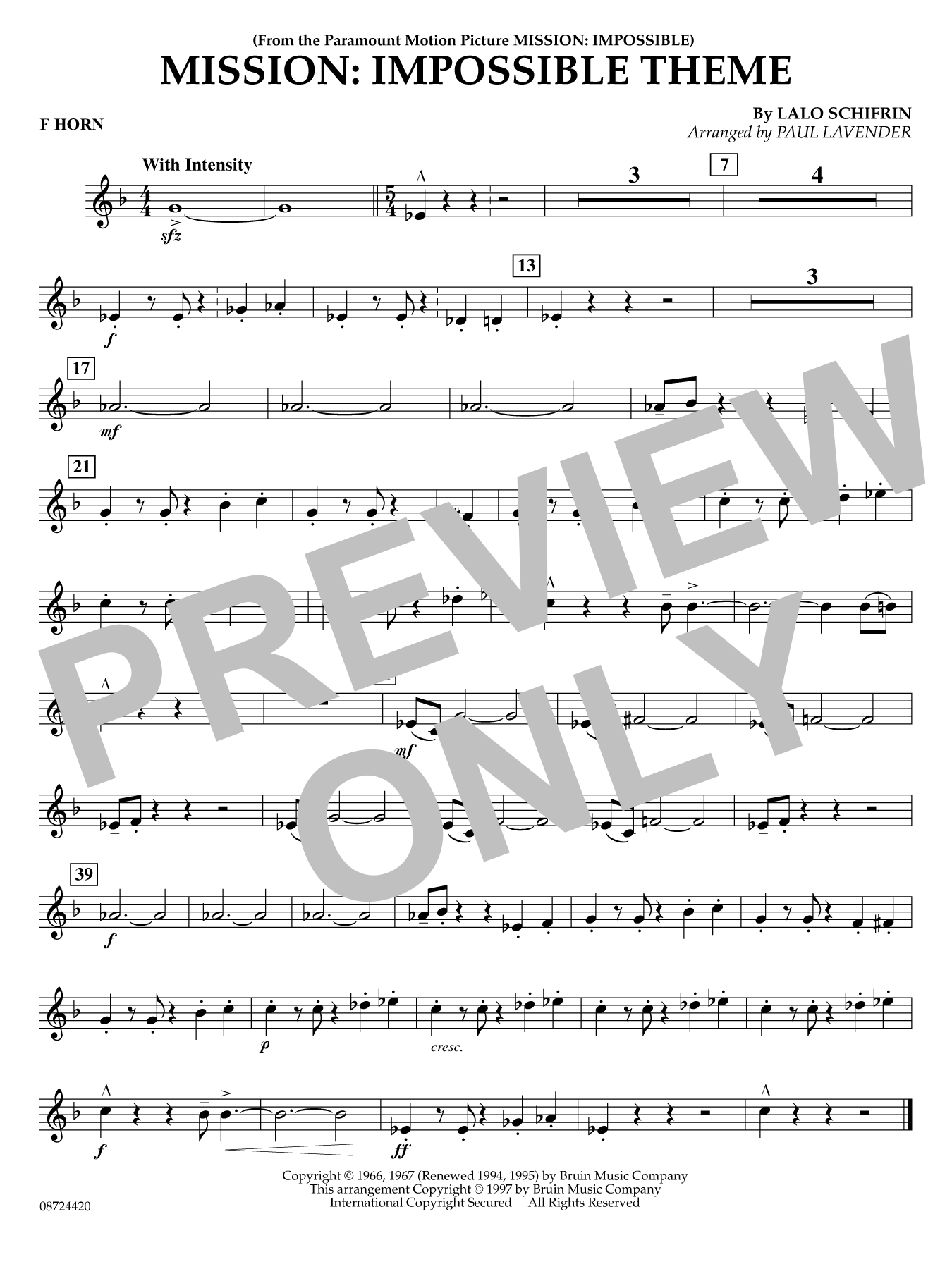 Mission: Impossible Theme (arr. Paul Lavender) - F Horn
