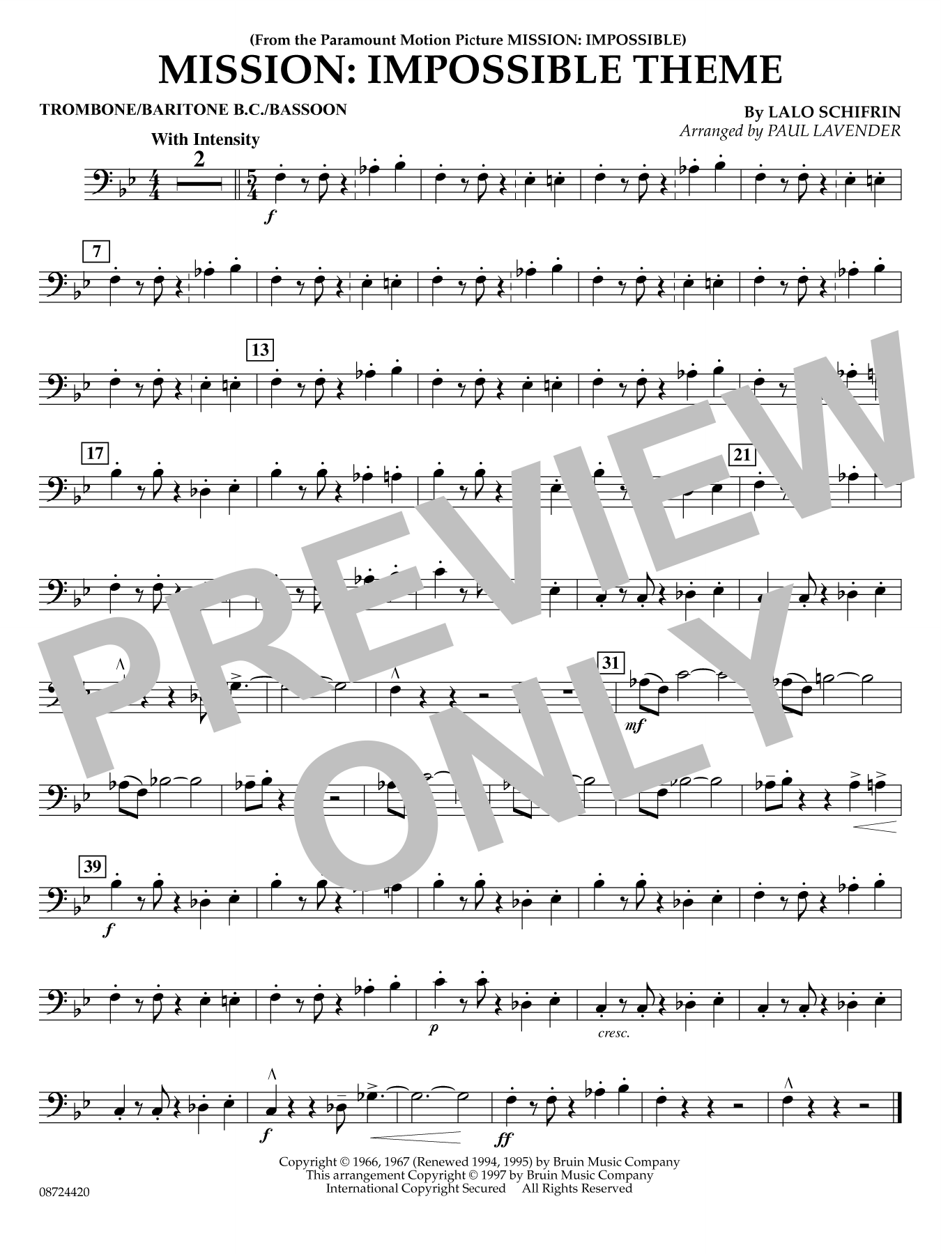 Mission: Impossible Theme (arr. Paul Lavender) - Trombone/Baritone B.C./Bassoon