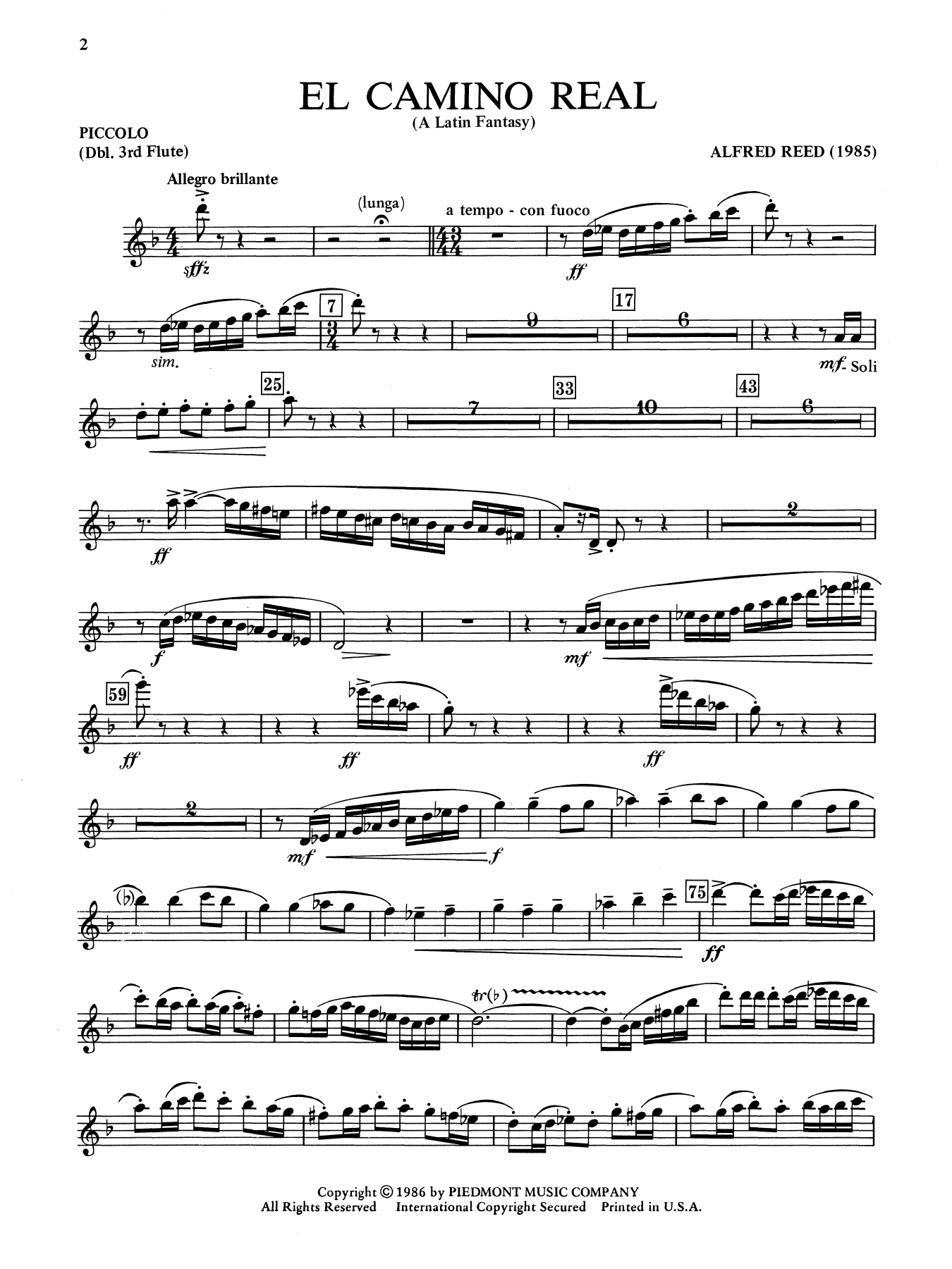 El Camino Real - A Latin Fantasy - Piccolo/Flute 3