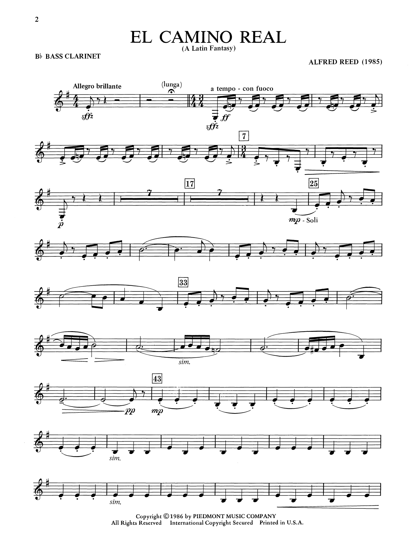 El Camino Real - A Latin Fantasy - Bb Bass Clarinet