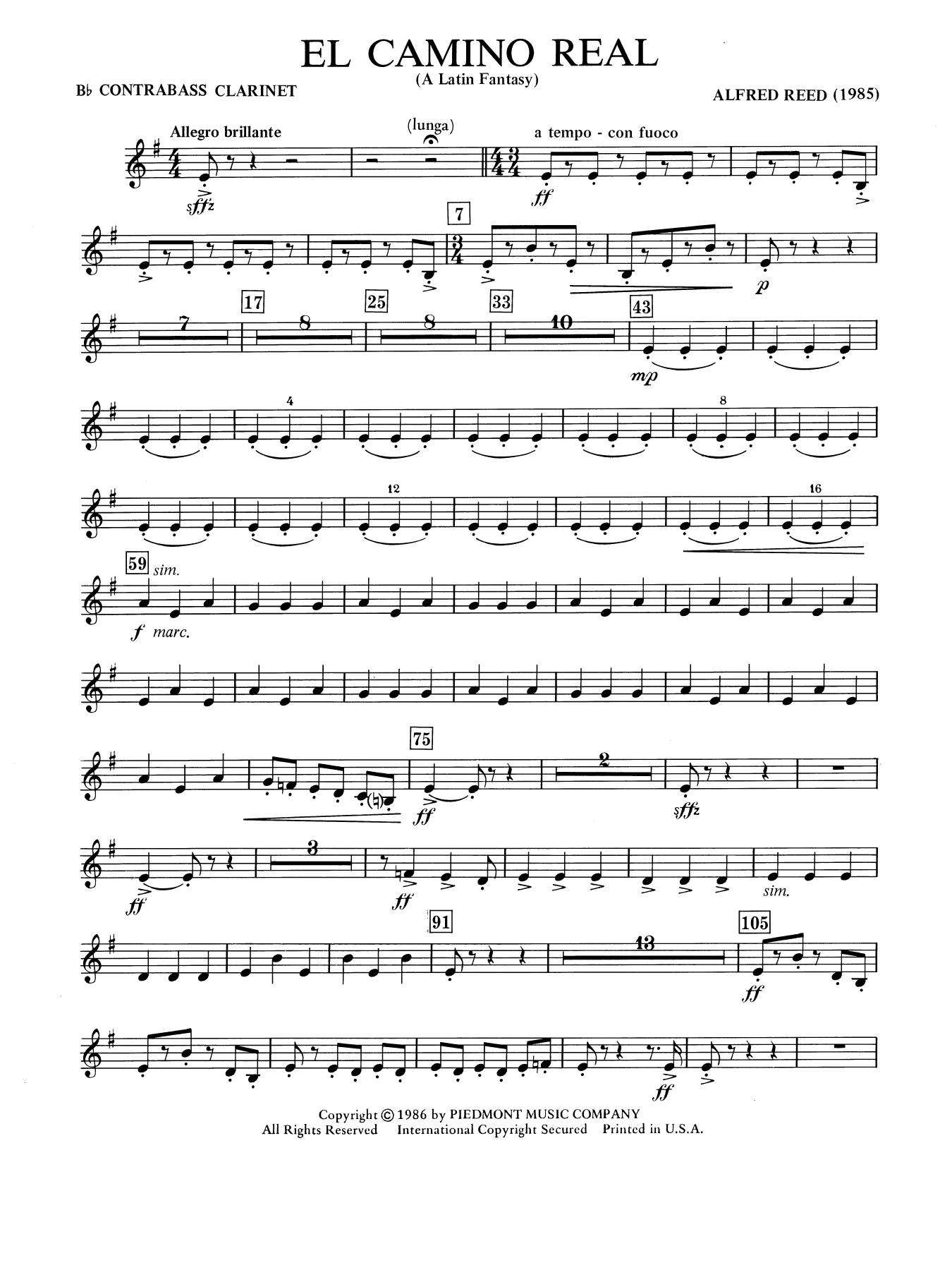 El Camino Real - A Latin Fantasy - Bb Contra Bass Clarinet