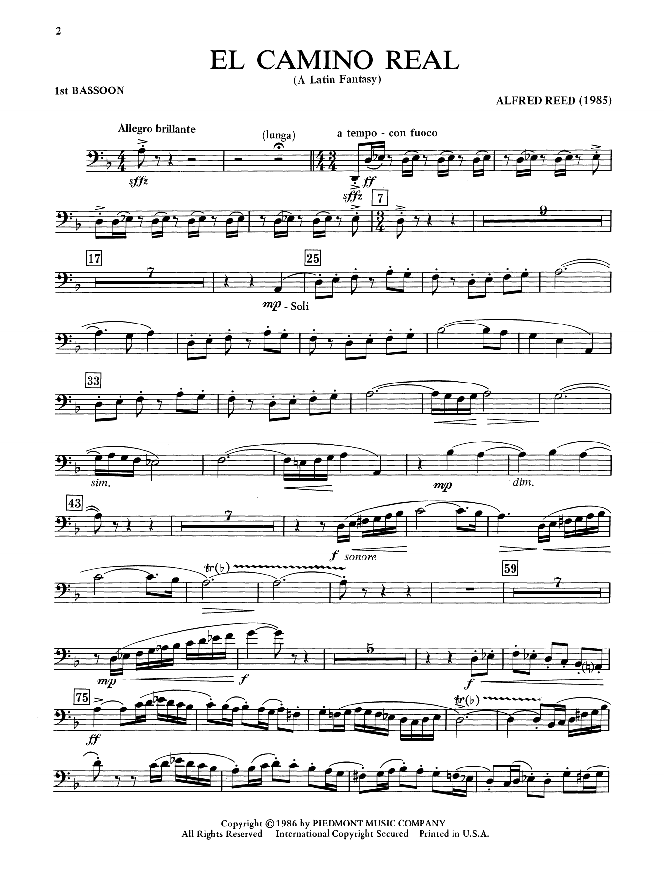 El Camino Real - A Latin Fantasy - 1st Bassoon