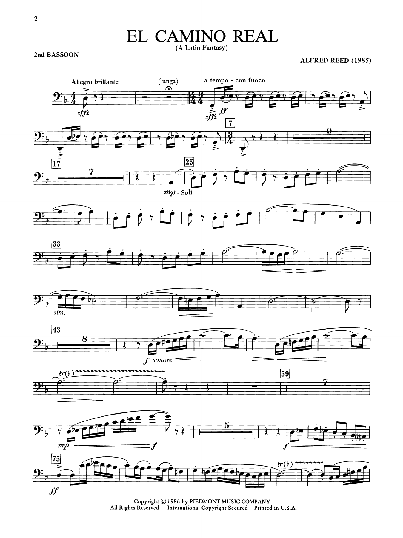 El Camino Real - A Latin Fantasy - 2nd Bassoon