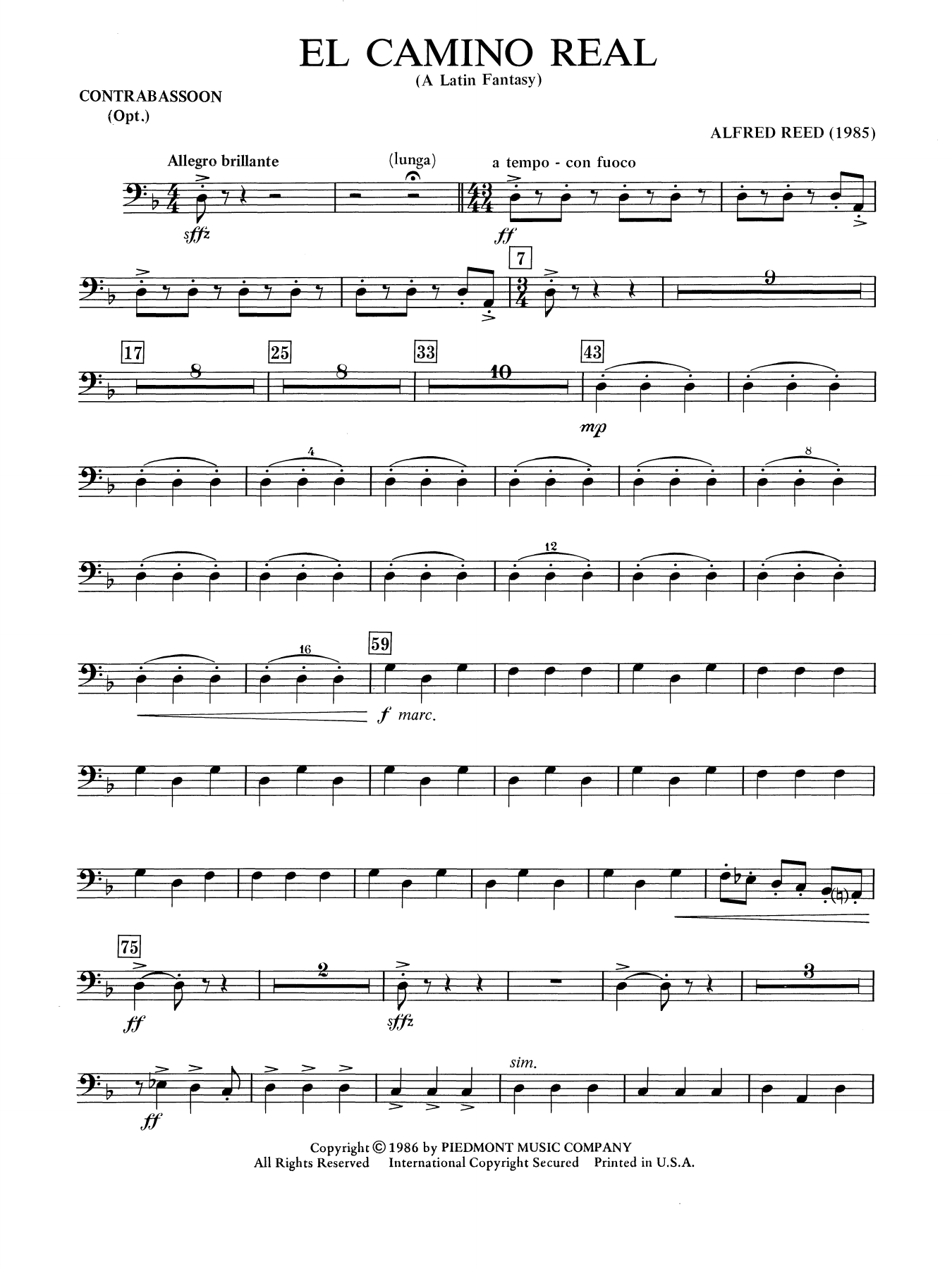 El Camino Real - A Latin Fantasy - Contra Bassoon
