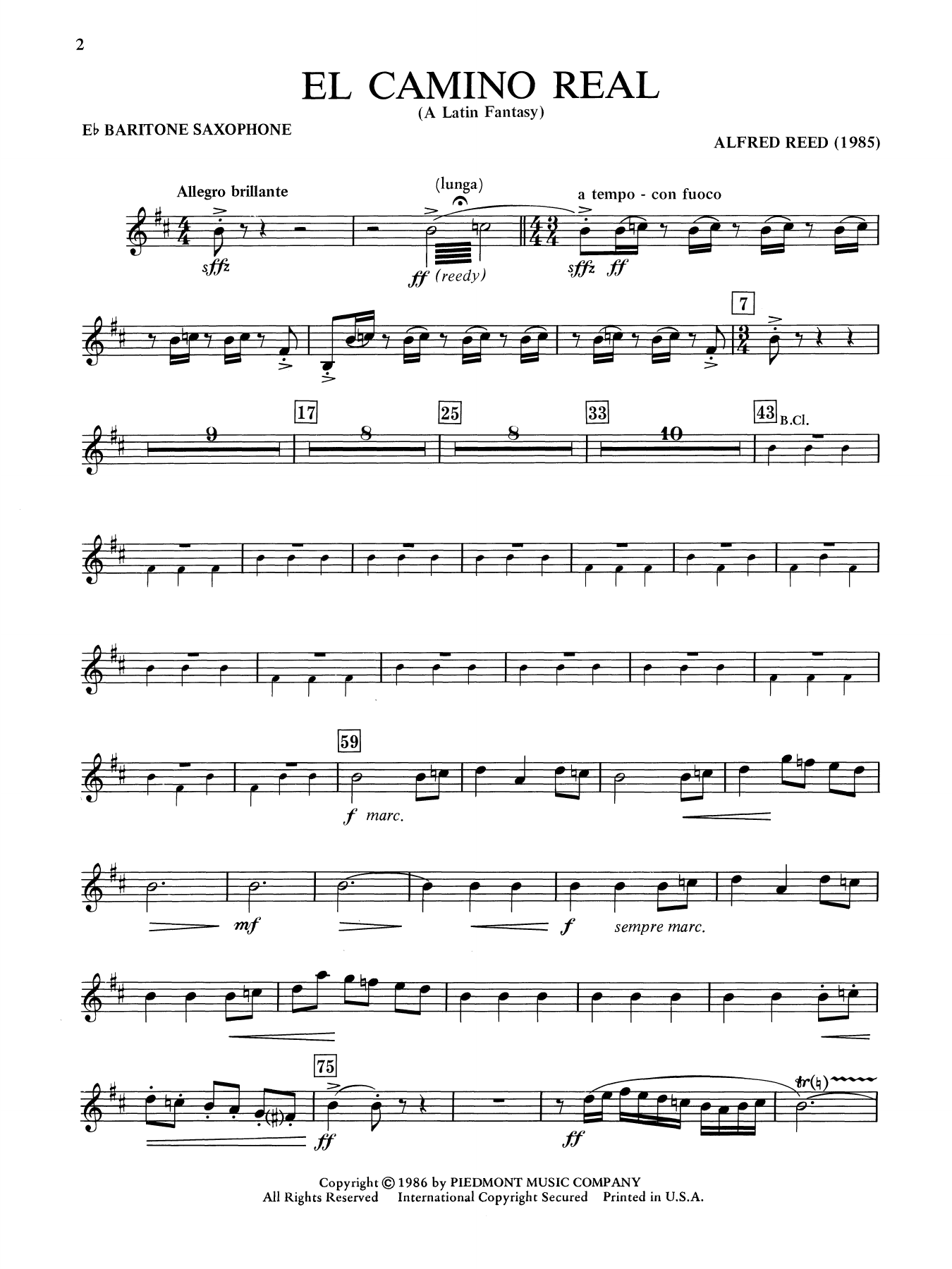 El Camino Real - A Latin Fantasy - Eb Baritone Saxophone