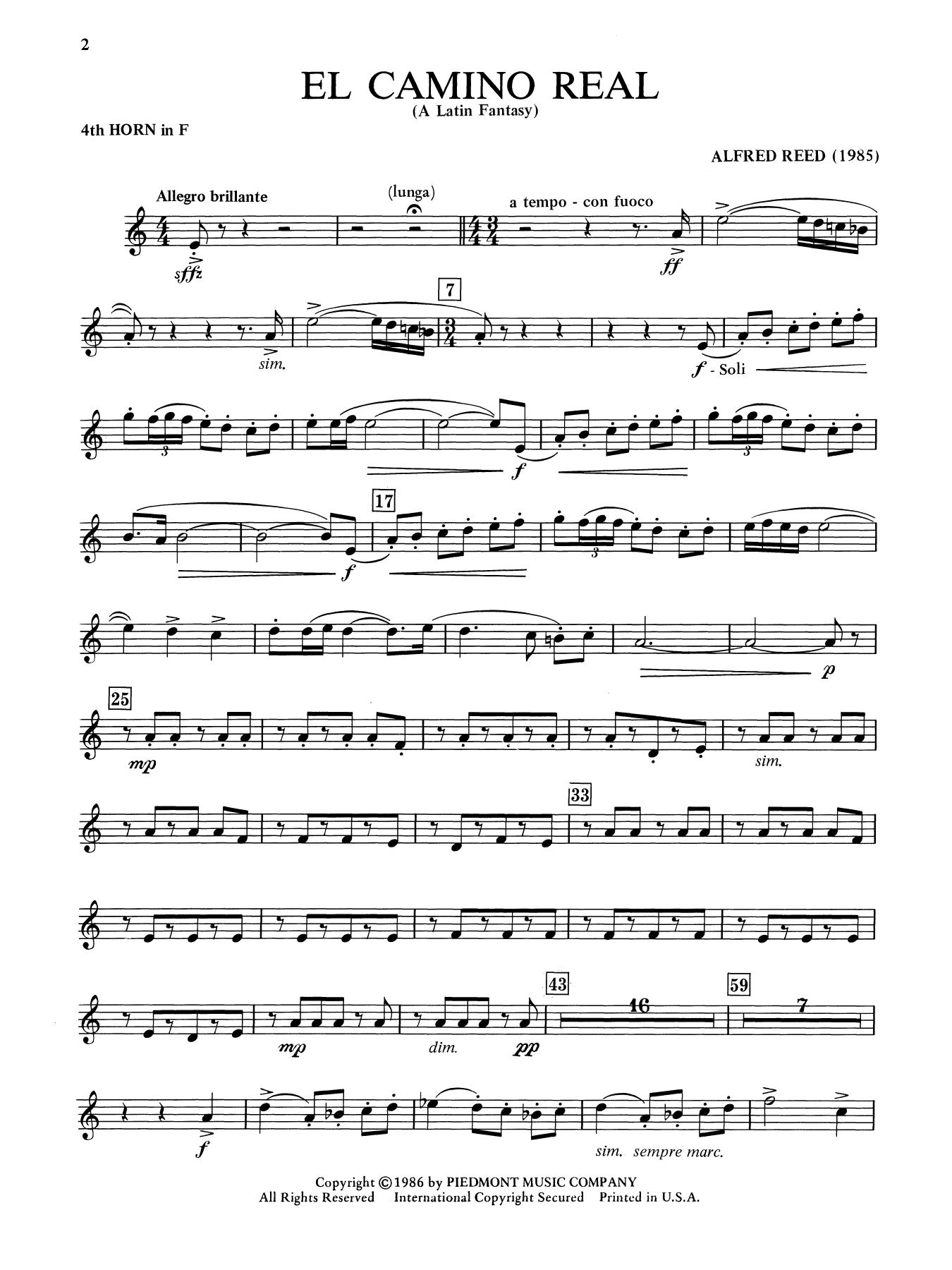 El Camino Real - A Latin Fantasy - 4th F Horn