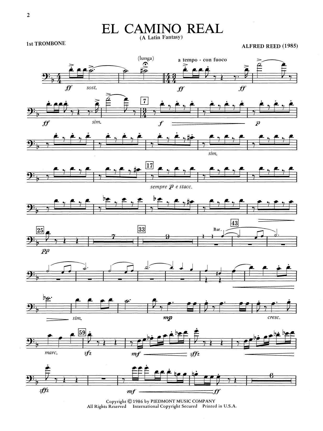 El Camino Real - A Latin Fantasy - Trombone 1