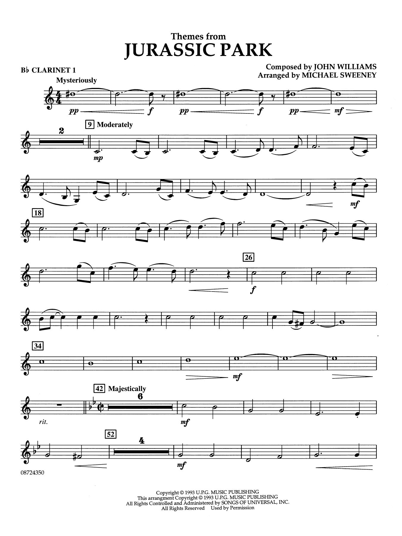 Themes from Jurassic Park (Medley) (arr. Michael Sweeney) - Bb Clarinet 1