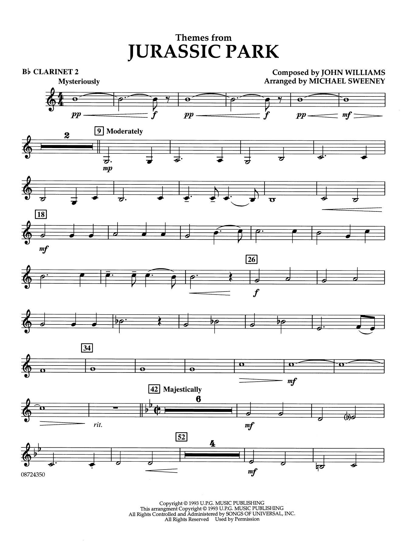 Themes from Jurassic Park (Medley) (arr. Michael Sweeney) - Bb Clarinet 2