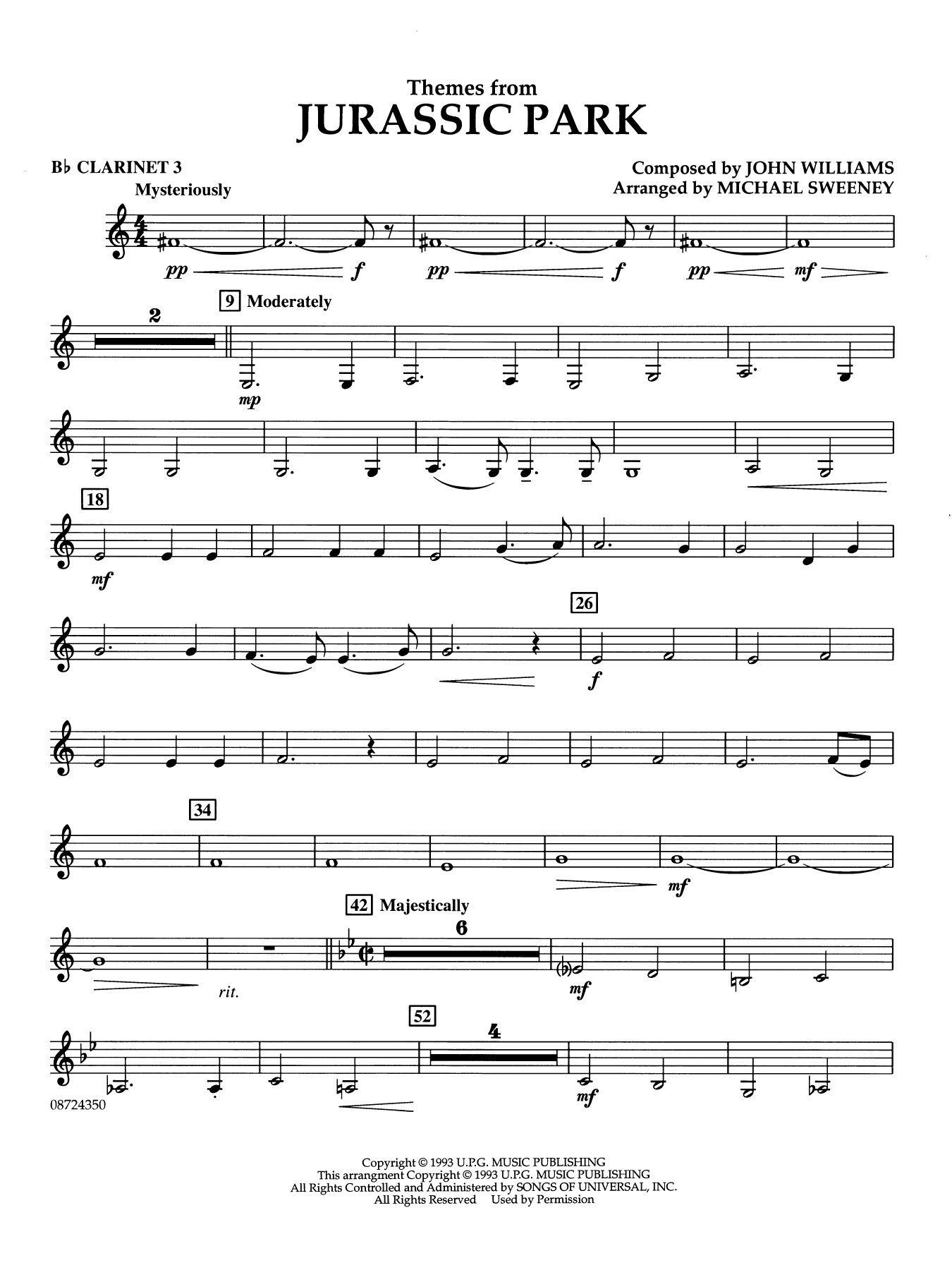 Themes from Jurassic Park (Medley) (arr. Michael Sweeney) - Bb Clarinet 3
