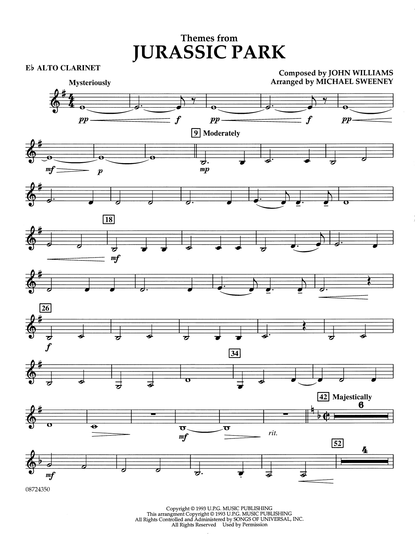 Themes from Jurassic Park (Medley) (arr. Michael Sweeney) - Eb Alto Clarinet