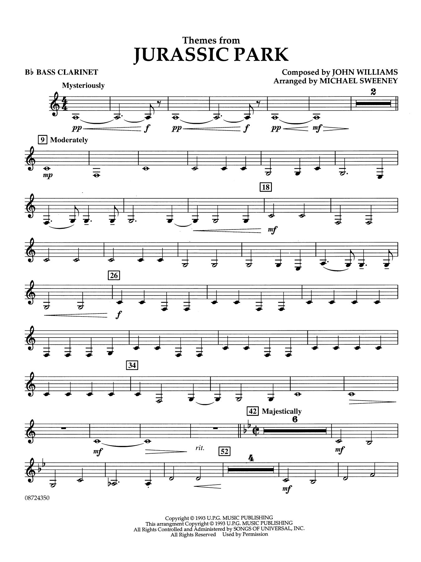 Themes from Jurassic Park (Medley) (arr. Michael Sweeney) - Bb Bass Clarinet