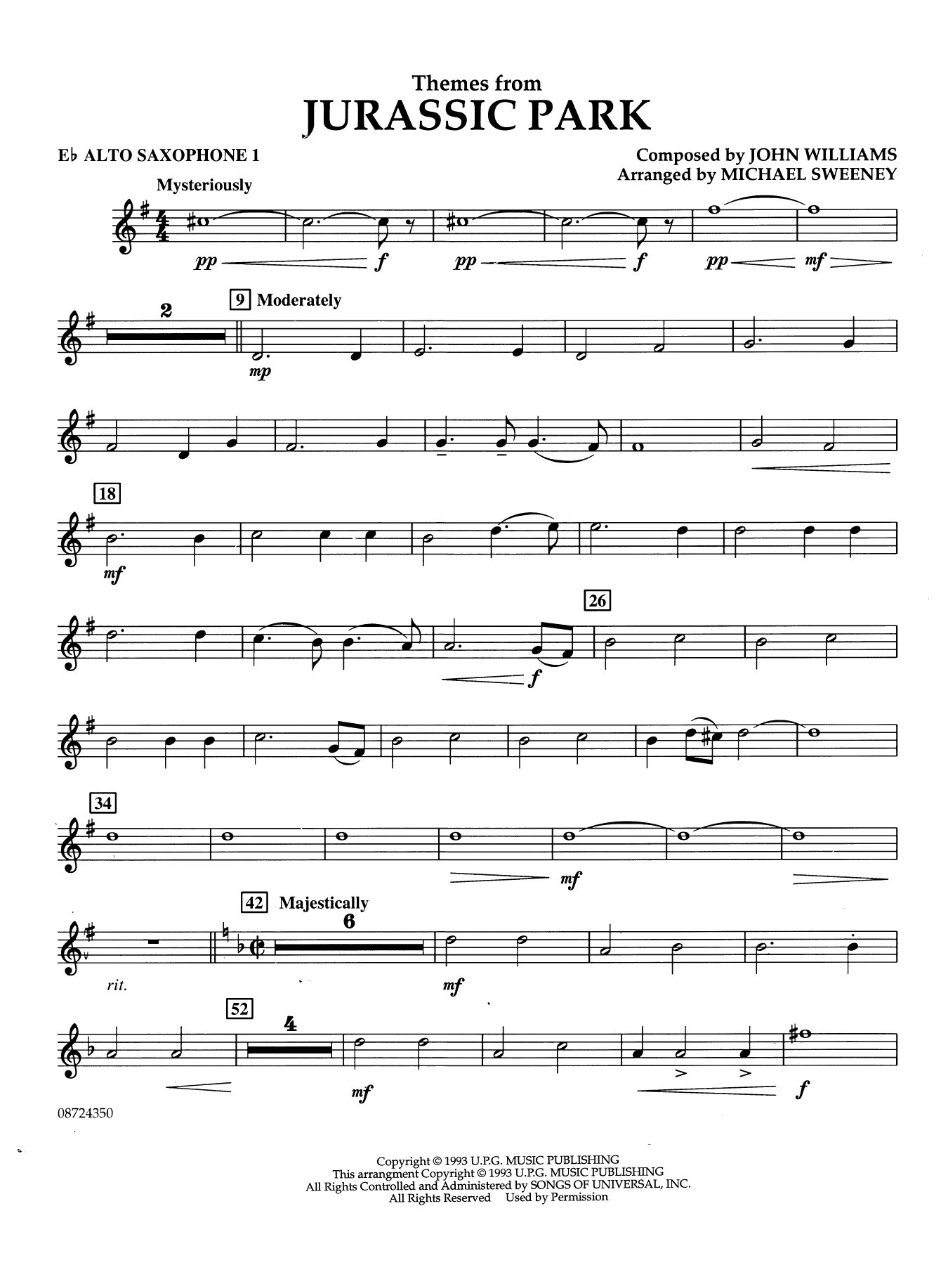 Themes from Jurassic Park (Medley) (arr. Michael Sweeney) - Eb Alto Saxophone 1