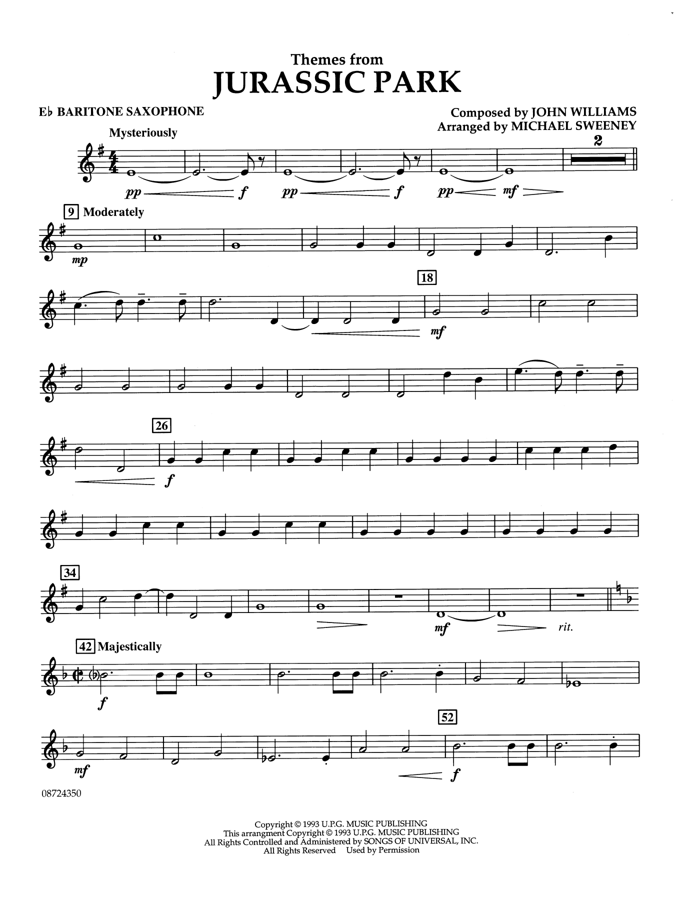 Themes from Jurassic Park (Medley) (arr. Michael Sweeney) - Eb Baritone Saxophone