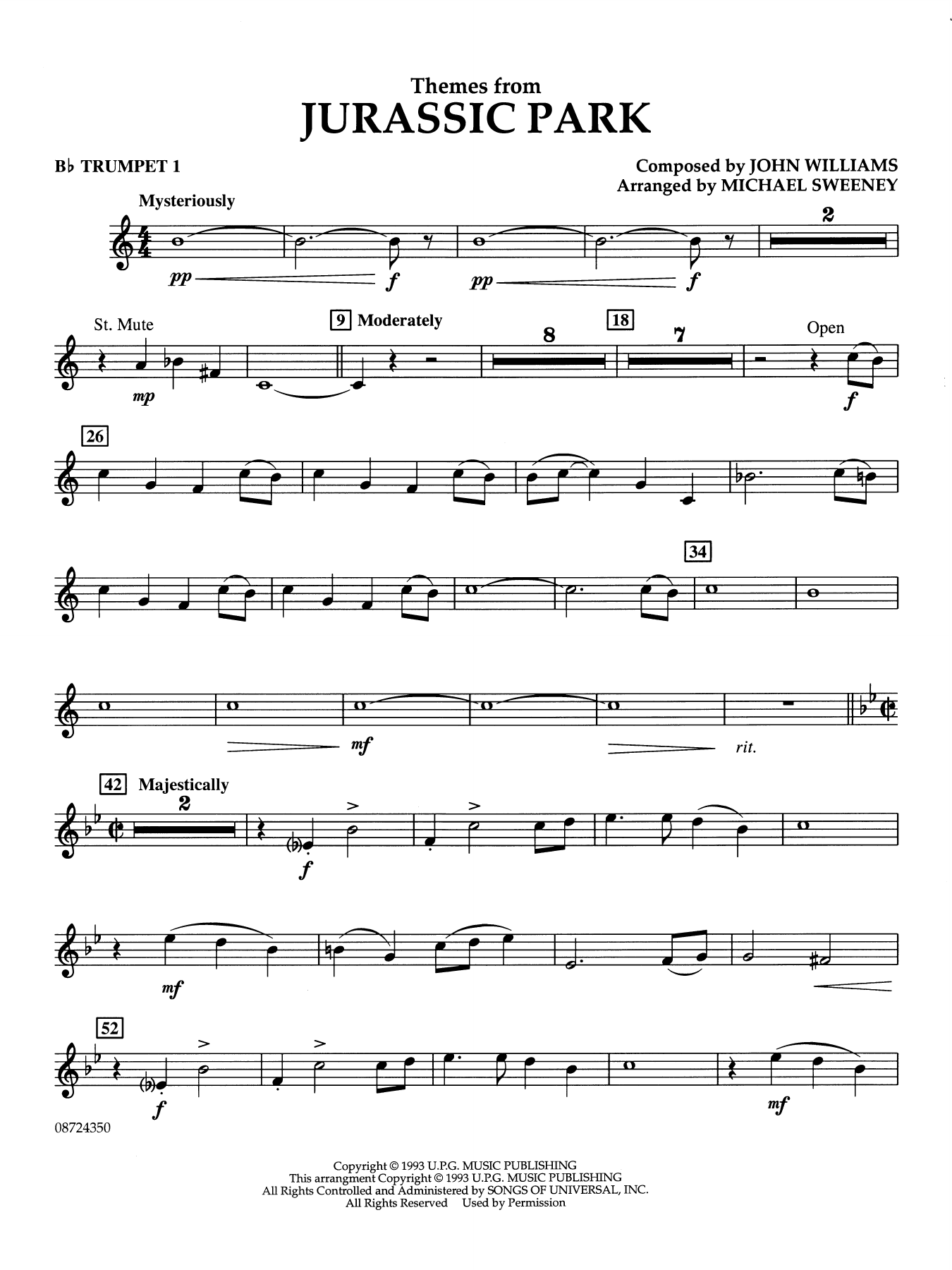 Themes from Jurassic Park (Medley) (arr. Michael Sweeney) - Bb Trumpet 1