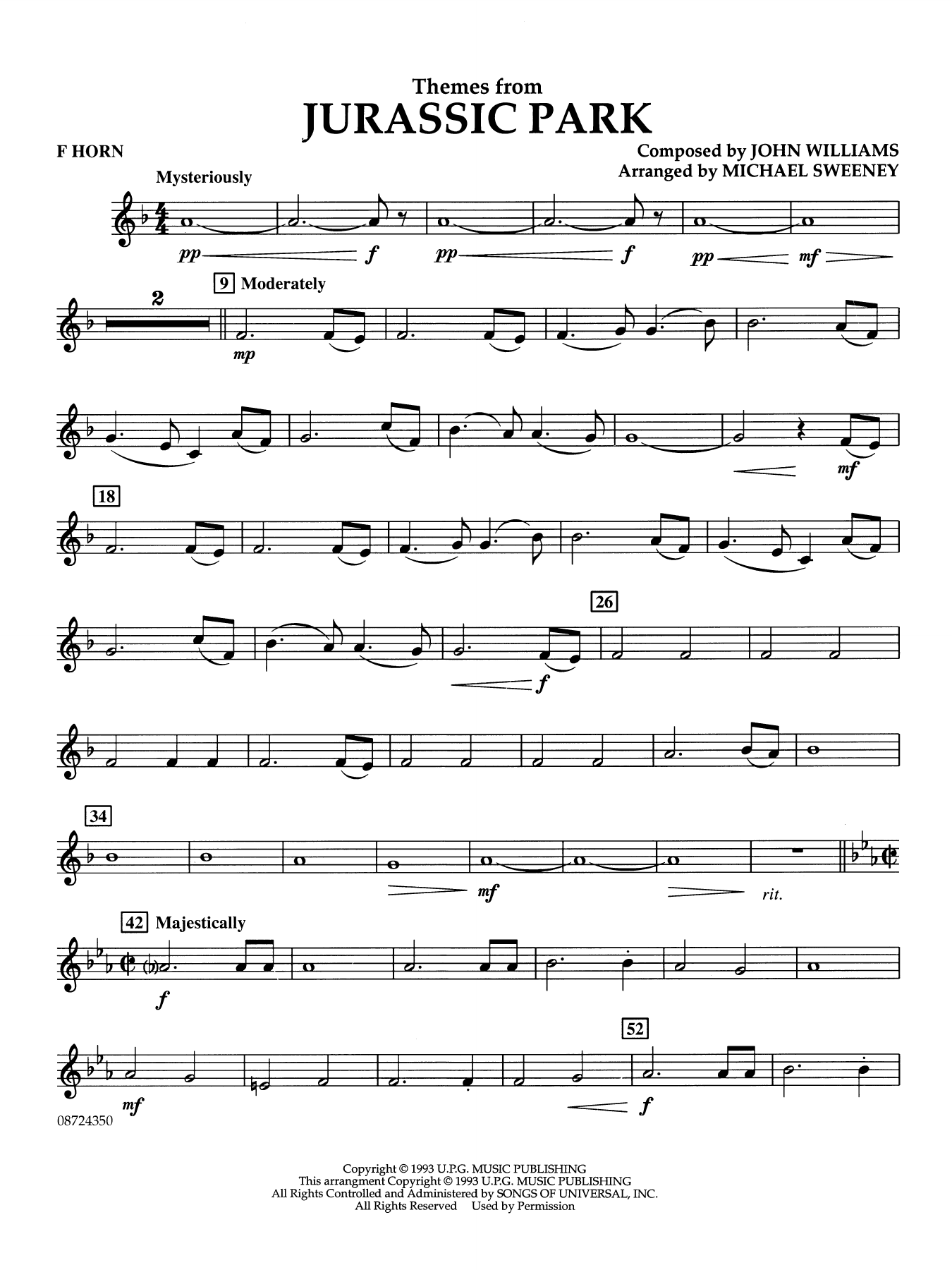 Themes from Jurassic Park (Medley) (arr. Michael Sweeney) - F Horn
