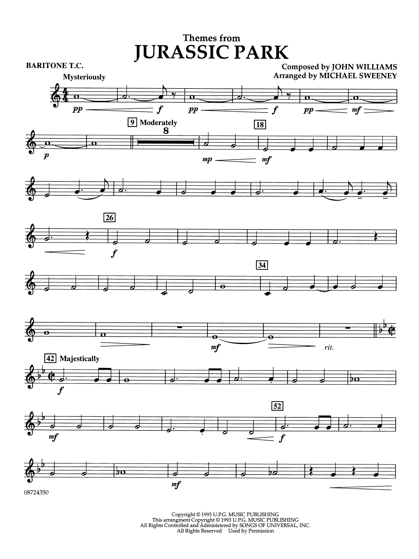 Themes from Jurassic Park (Medley) (arr. Michael Sweeney) - Baritone T.C.