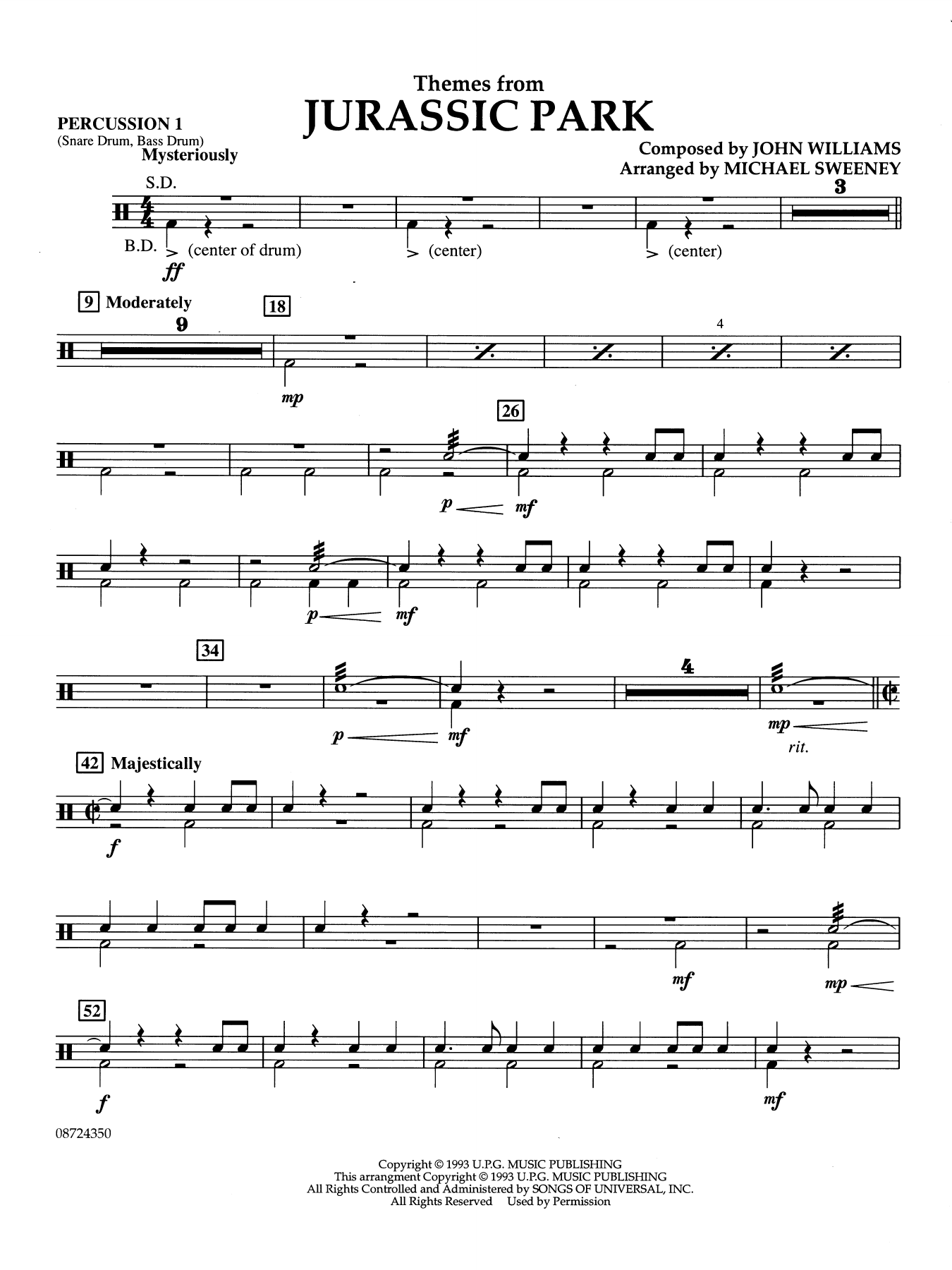 Themes from Jurassic Park (Medley) (arr. Michael Sweeney) - Percussion 1