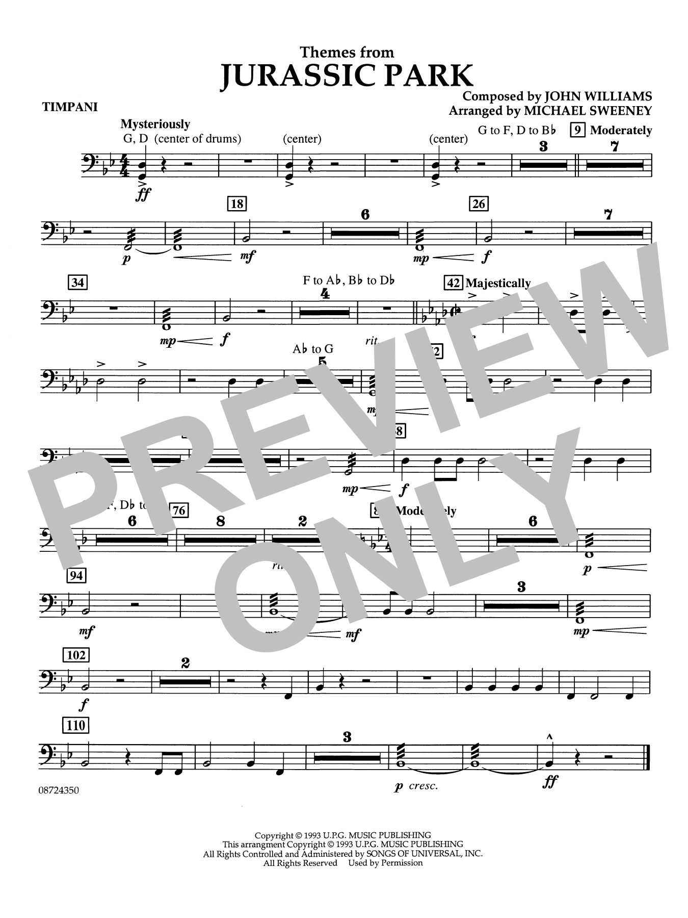 Themes from Jurassic Park (Medley) (arr. Michael Sweeney) - Timpani