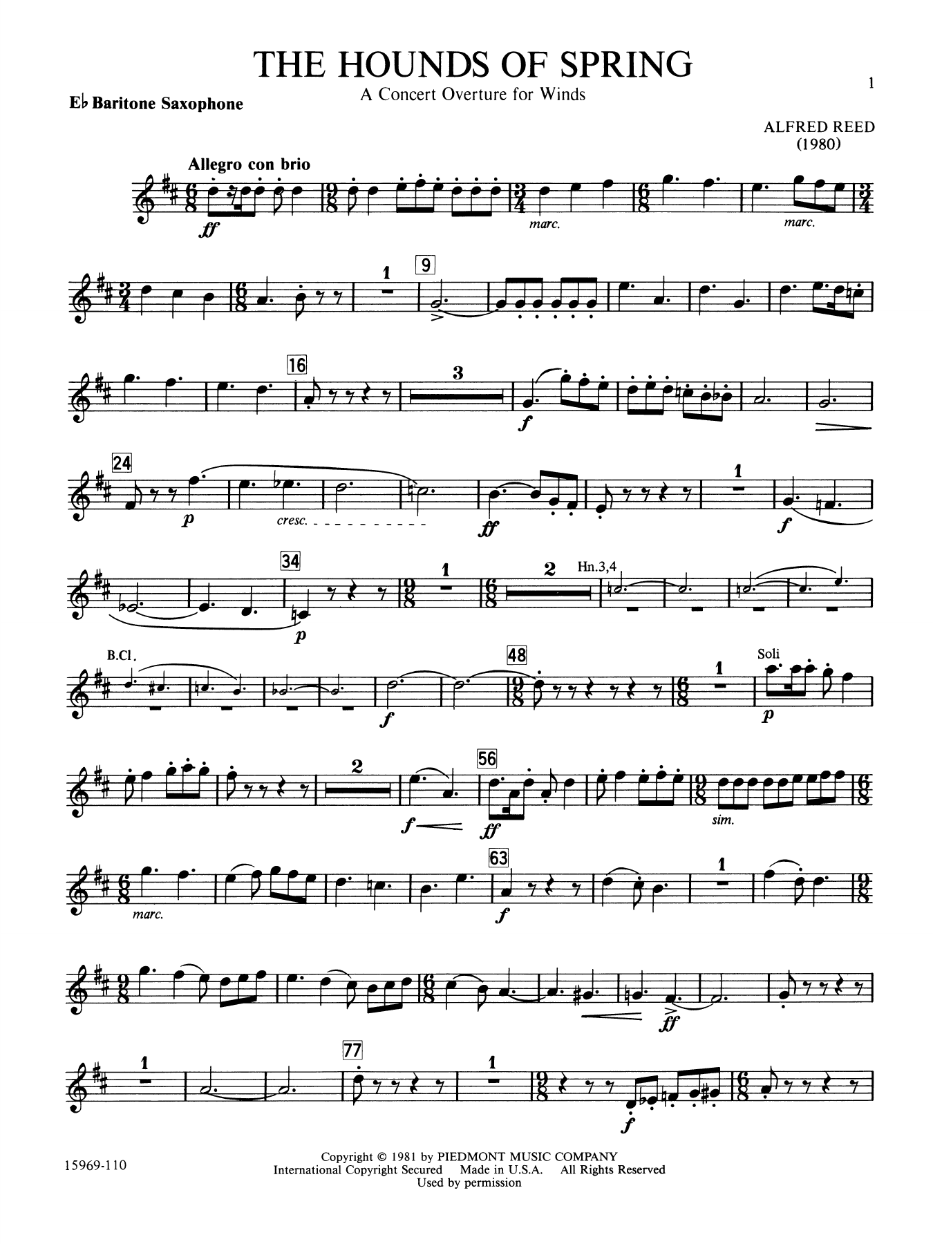 The Hounds of Spring - Eb Baritone Saxophone