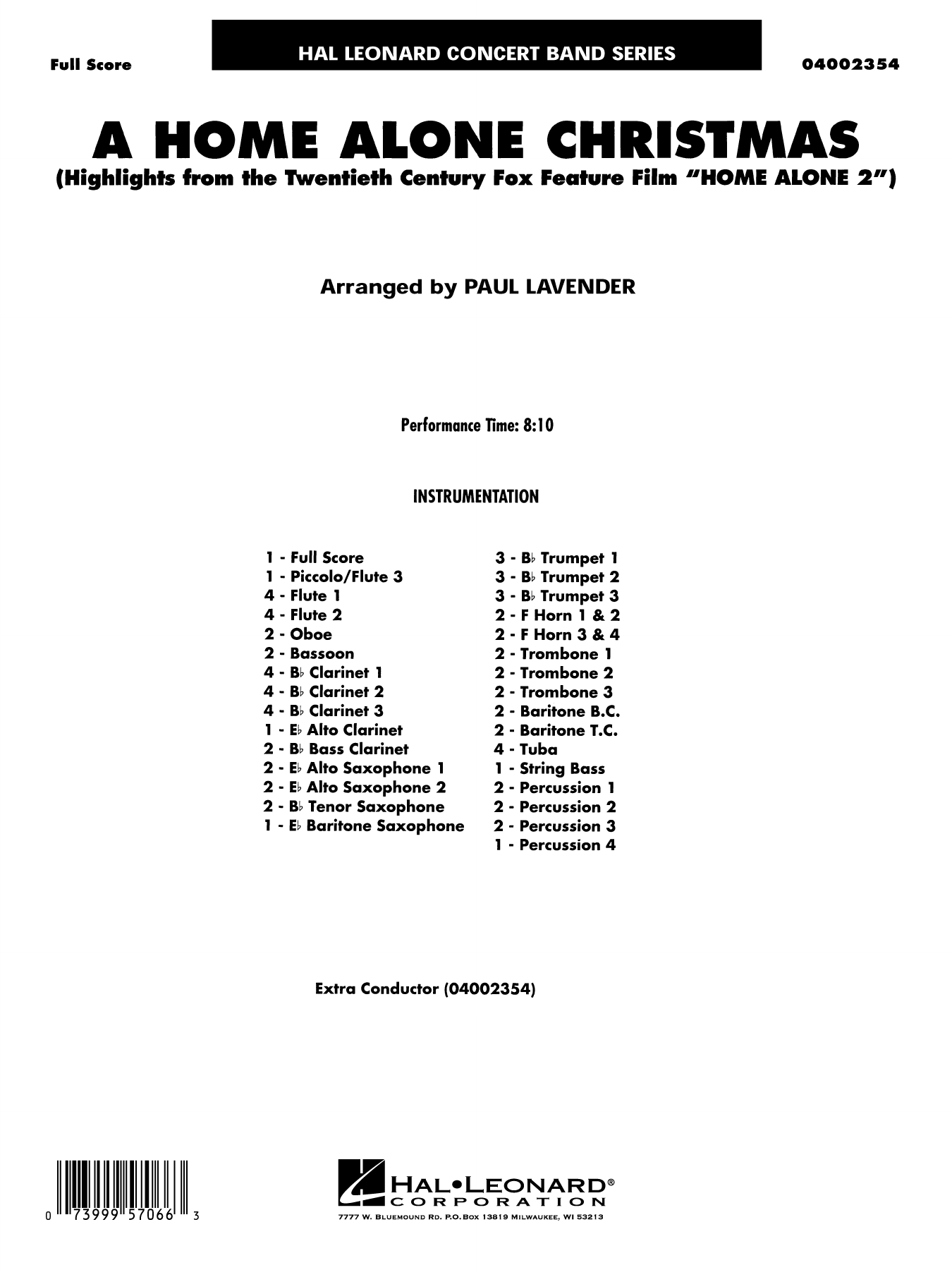 A Home Alone Christmas (arr. Paul Lavender): Concert Band Conductor Score & Parts