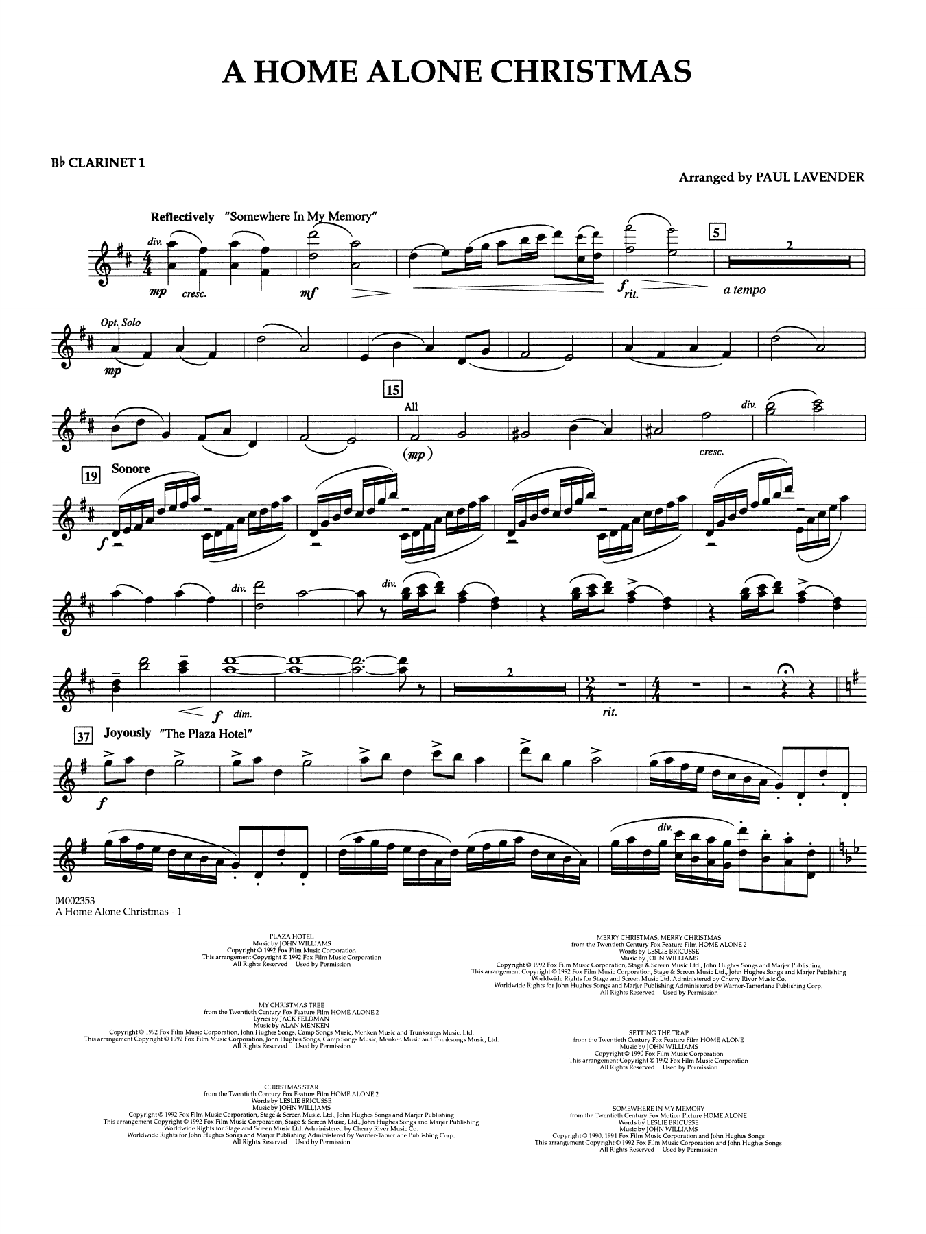 A Home Alone Christmas (arr. Paul Lavender) - Bb Clarinet 1