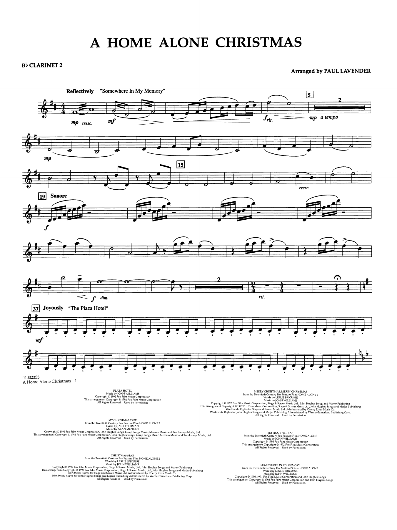 A Home Alone Christmas (arr. Paul Lavender) - Bb Clarinet 2