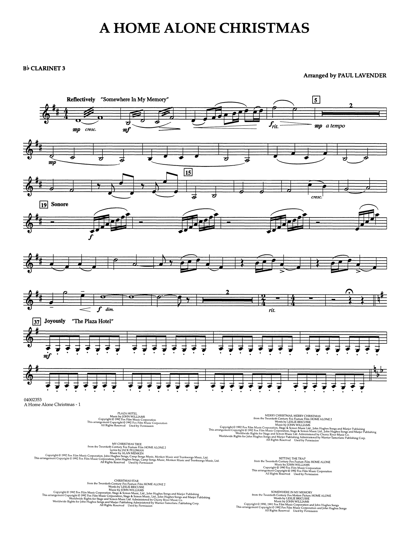 A Home Alone Christmas (arr. Paul Lavender) - Bb Clarinet 3