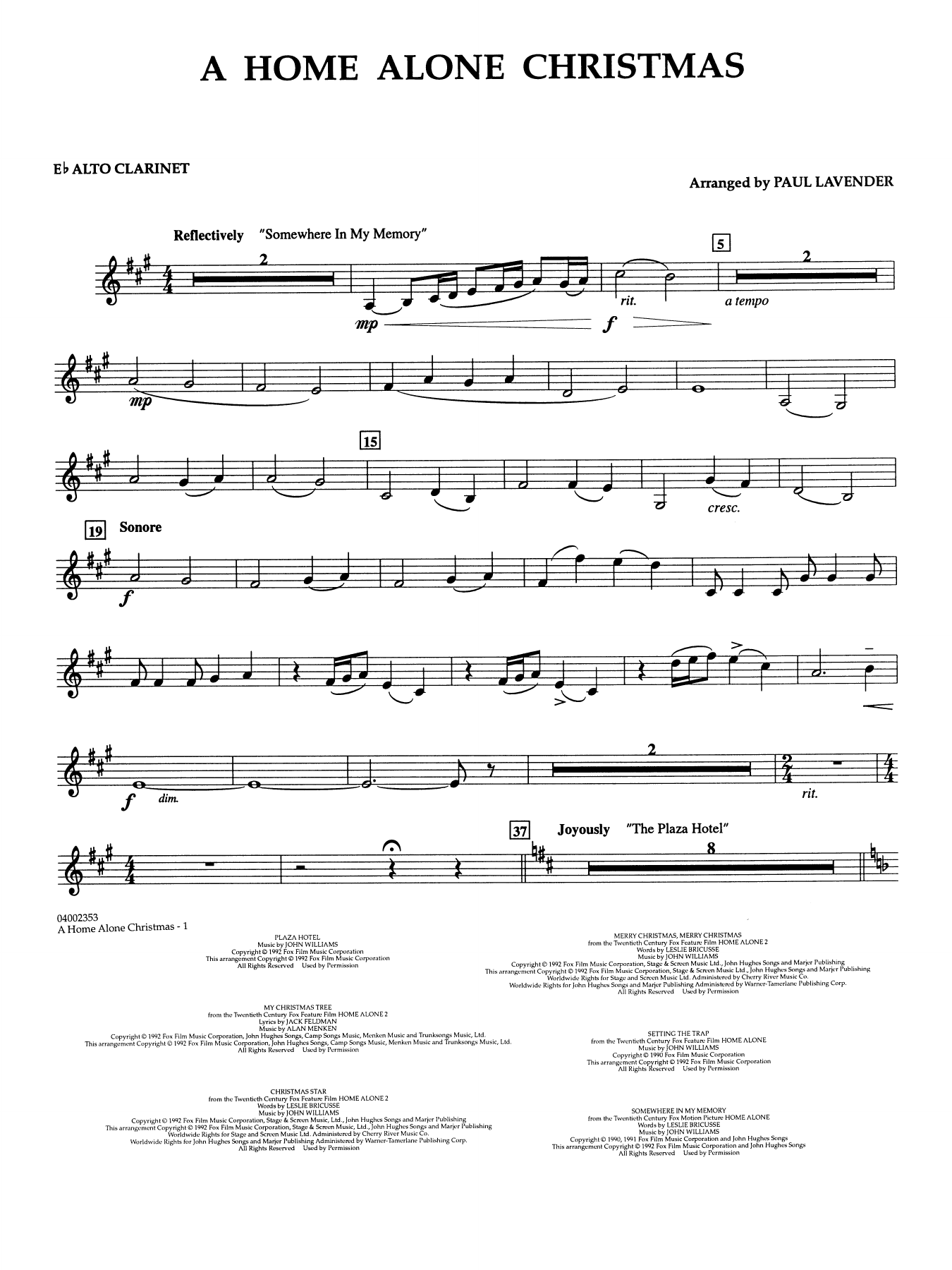 A Home Alone Christmas (arr. Paul Lavender) - Eb Alto Clarinet